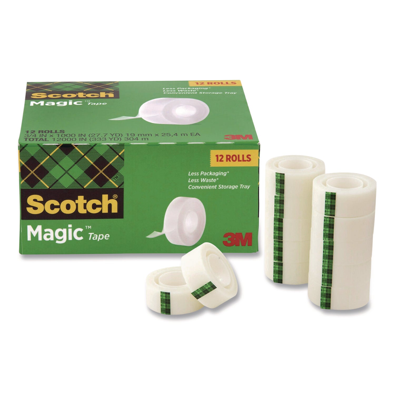 Scotch® Magic Tape Cabinet Pack, 1" Core, 0.75" x 27.7 yds, Clear, 12/Pack