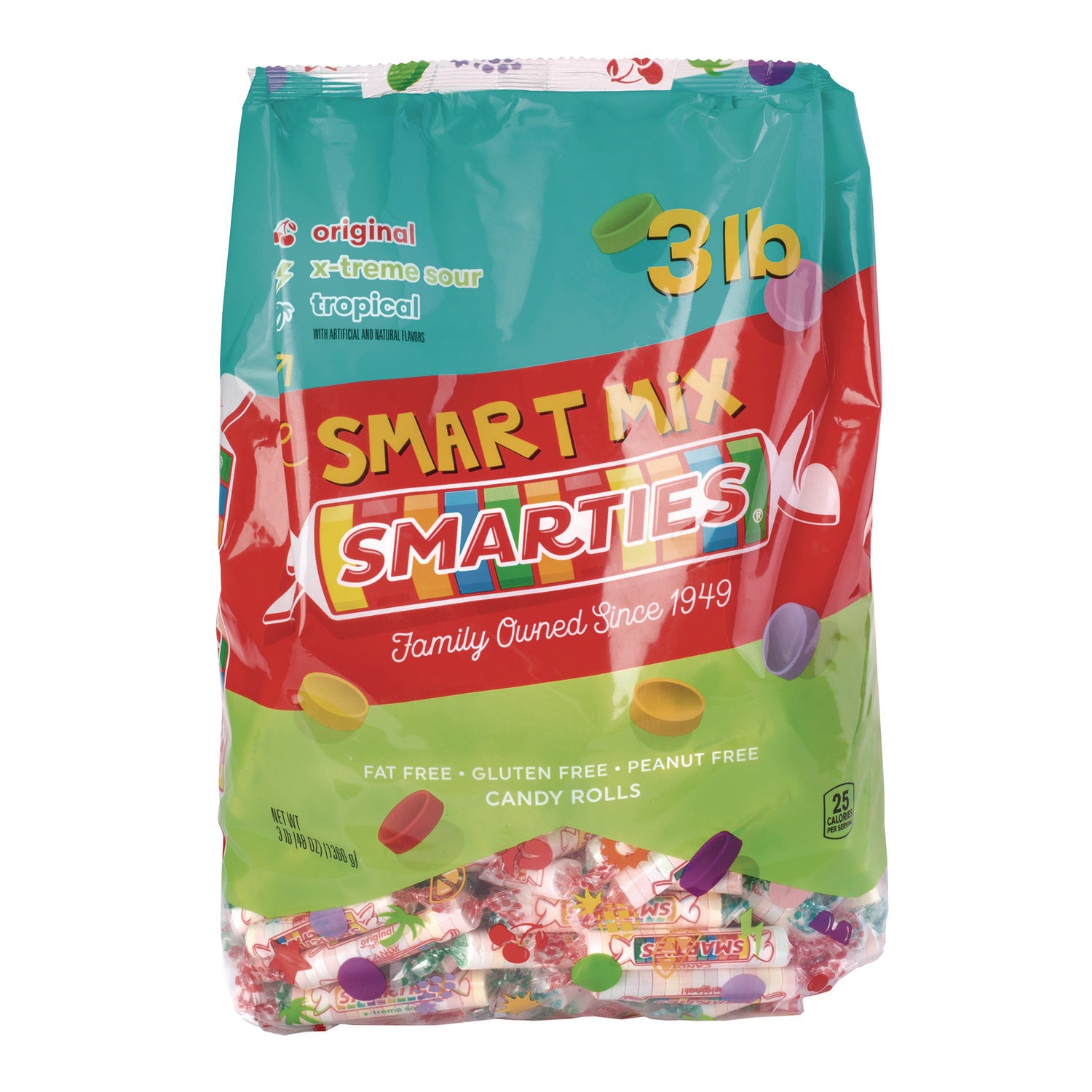 Nestlé® Smarties Candy Rolls, Original/Tropical/X-Treme Sour Flavor Assortment, 3 lb Bag