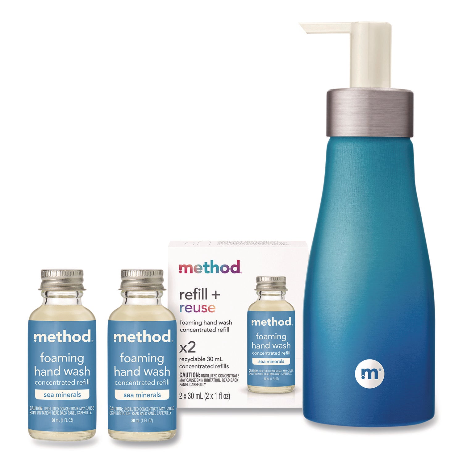 Method® Refill + Reuse Foaming Hand Soap Refill Kit, Sea Minerals, (2) 1 oz Refill Bottles, 10 oz Dispenser Bottle