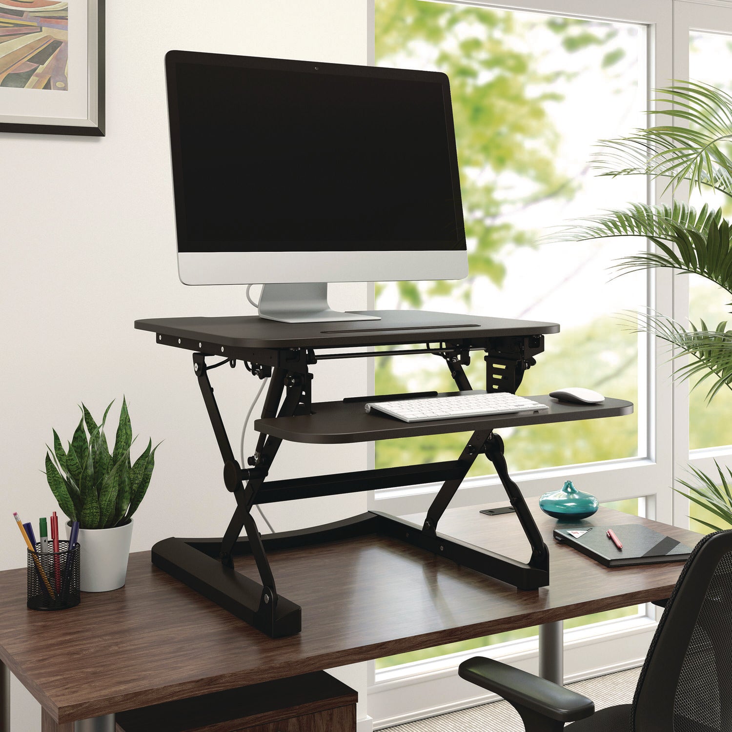 FlexFit Manual Adjustable Desk Converter, 26.7 x 30.8 x 5.9 to 19.6, Black Union & Scale™ Flipcost