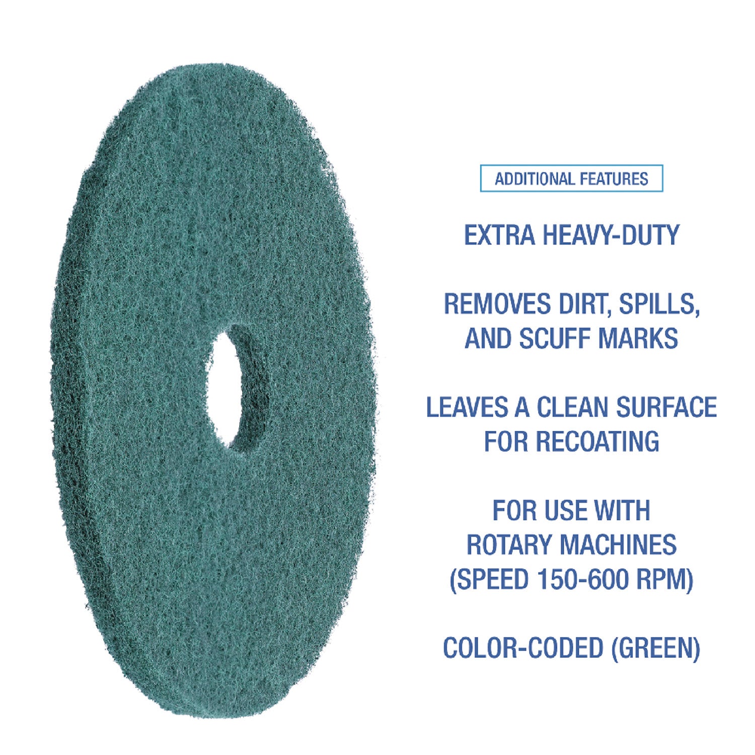 Boardwalk® Heavy-Duty Scrubbing Floor Pads, 13" Diameter, Green, 5/Carton