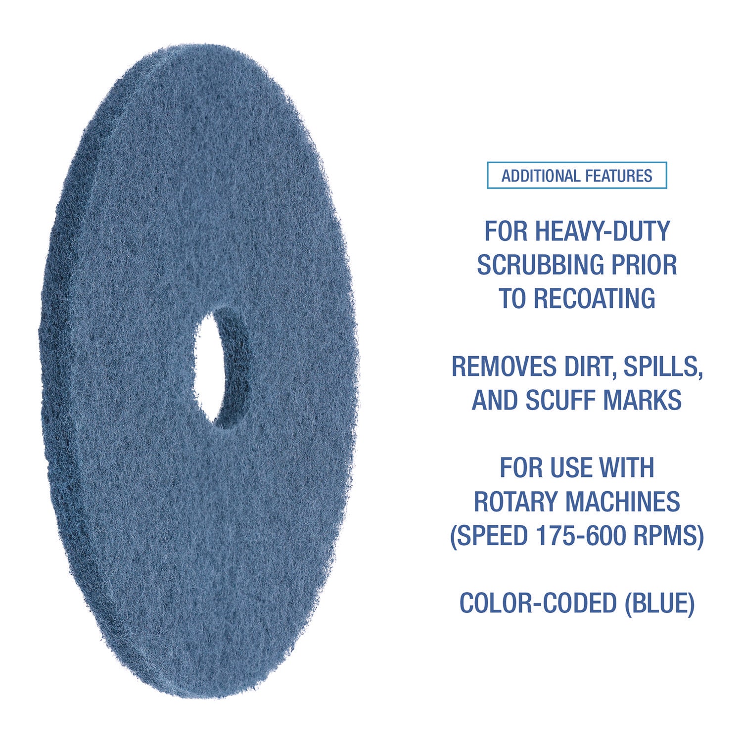 Boardwalk® Scrubbing Floor Pads, 14" Diameter, Blue, 5/Carton