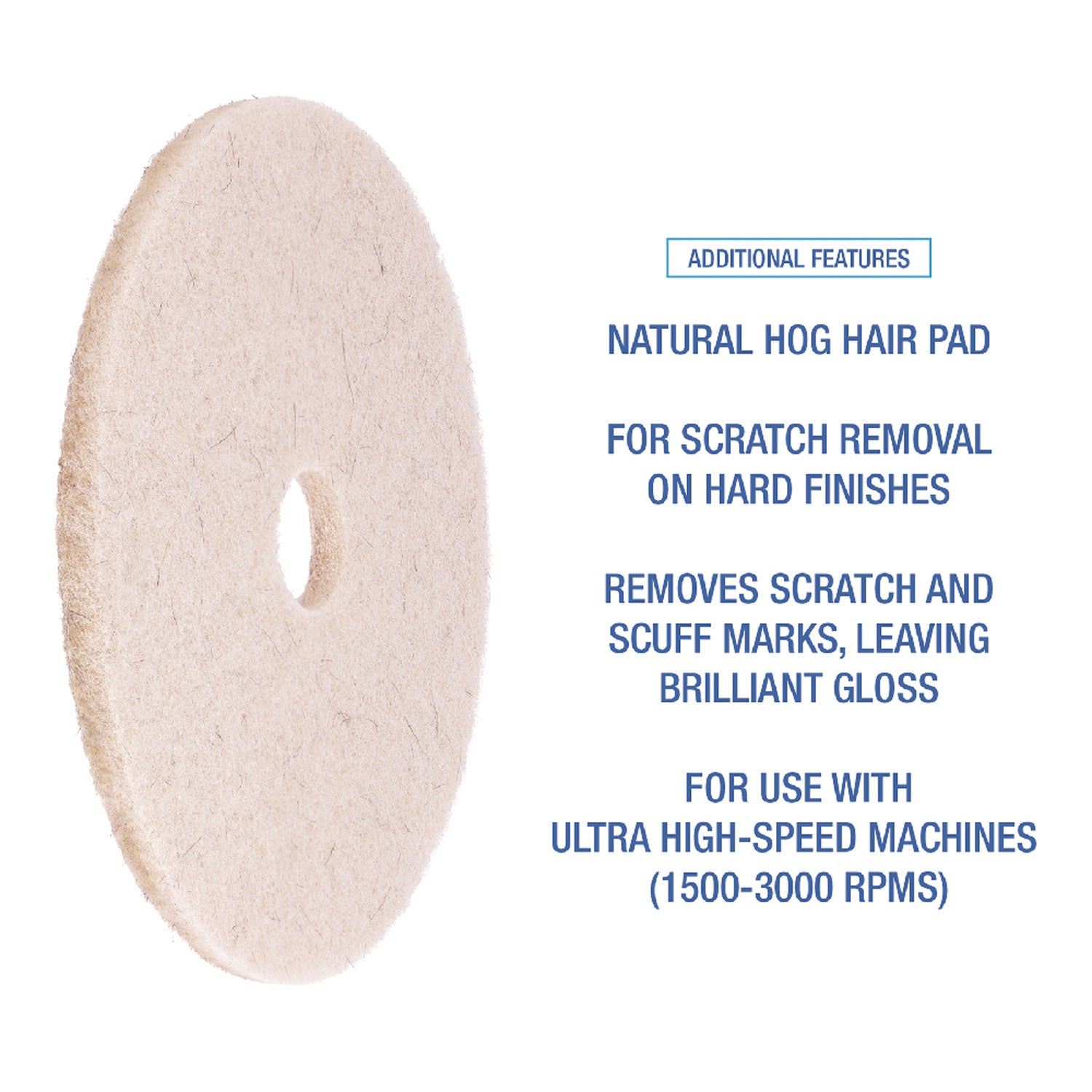 Boardwalk® Natural Hog Hair Burnishing Floor Pads, 17" Diameter, Tan, 5/Carton