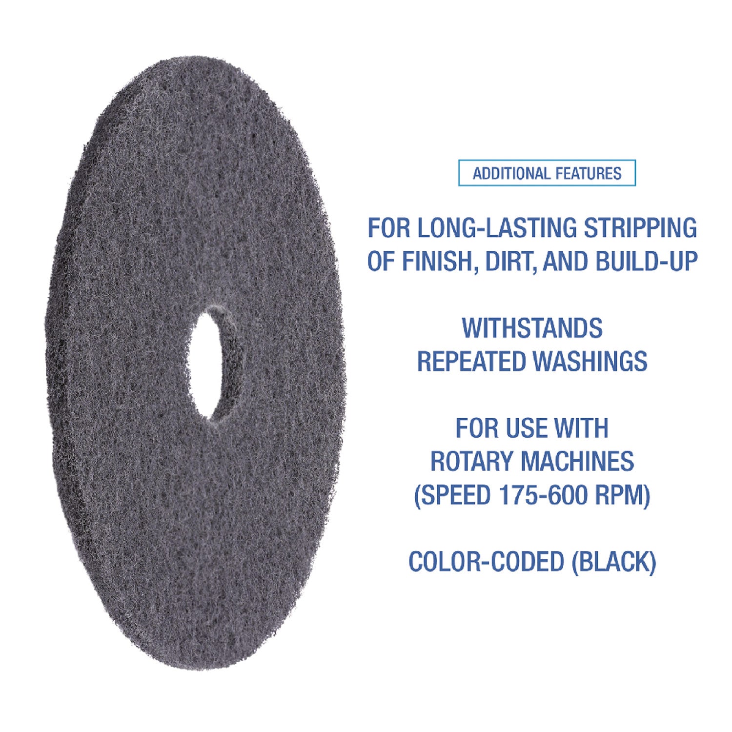 Boardwalk® High Performance Stripping Floor Pads, 19" Diameter, Black, 5/Carton