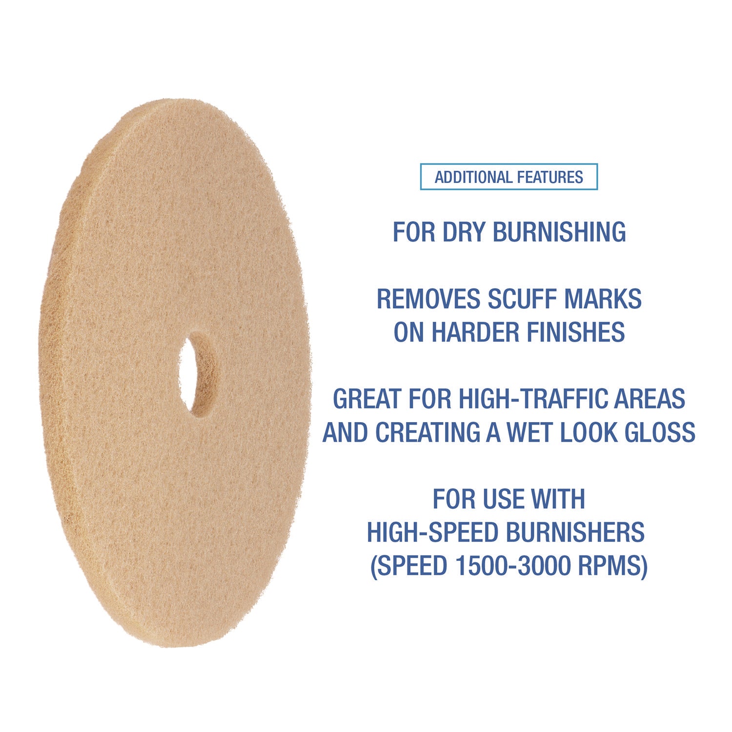 Boardwalk® Burnishing Floor Pads, 19" Diameter, Tan, 5/Carton