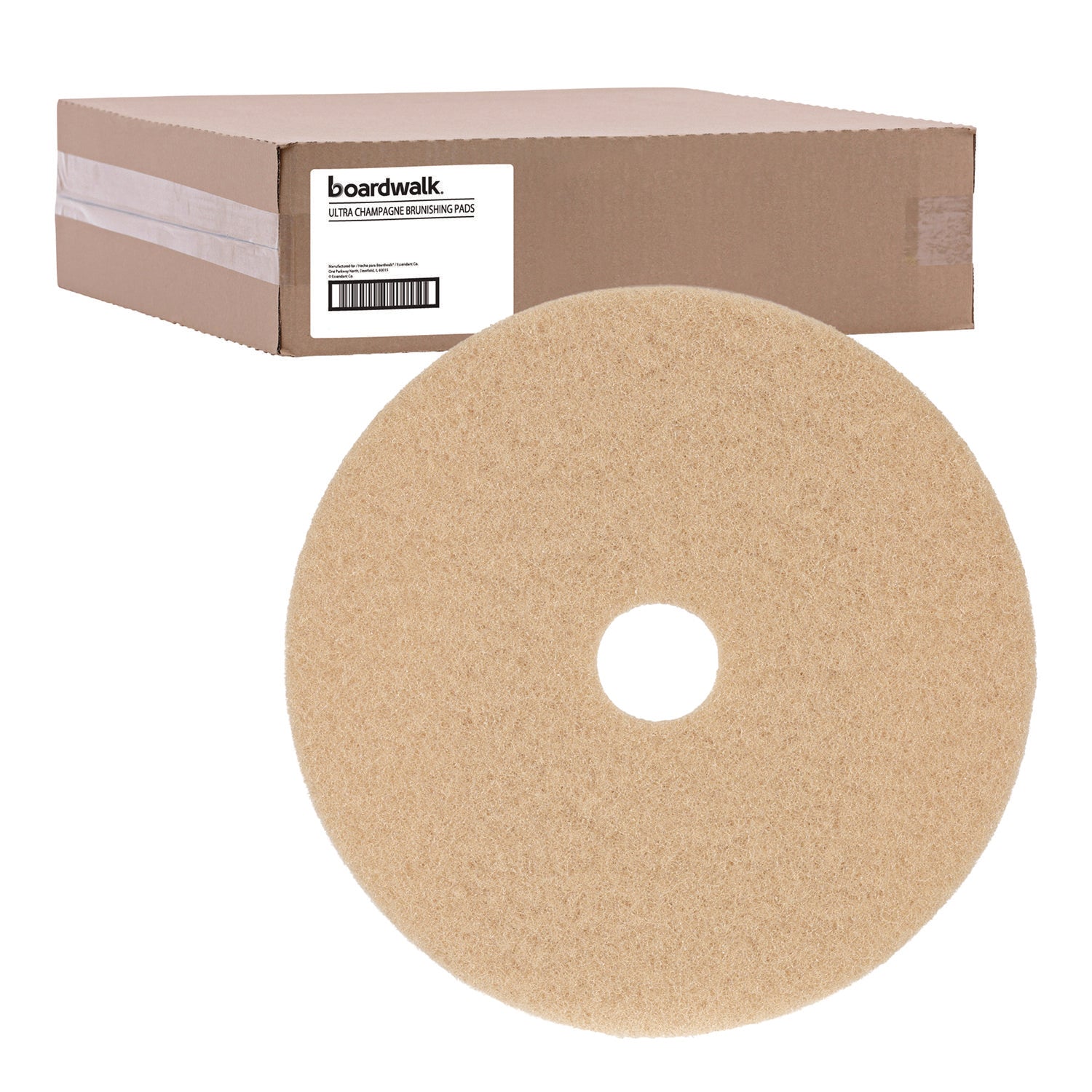 Boardwalk® Burnishing Floor Pads, 19" Diameter, Tan, 5/Carton