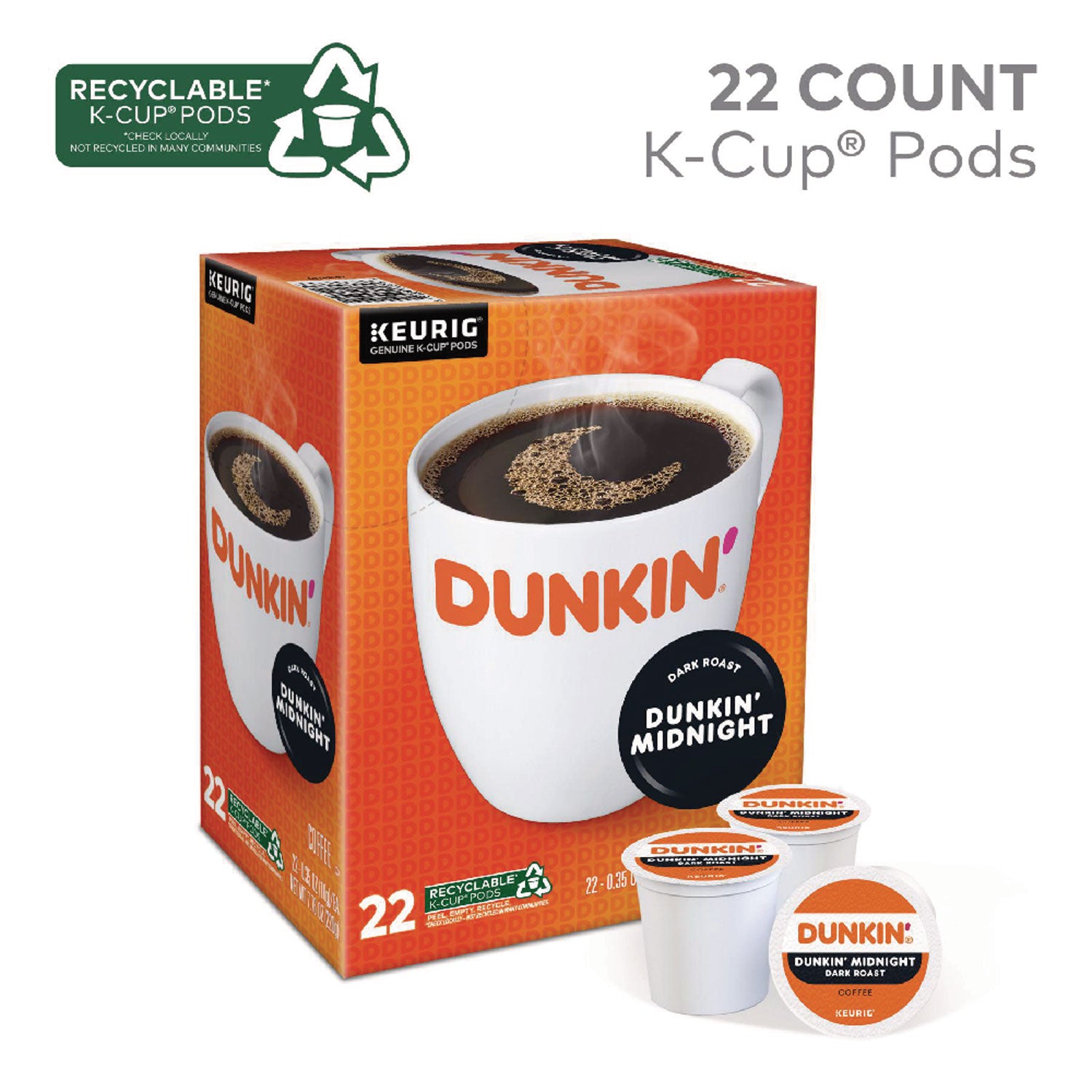 Dunkin Donuts® K-Cup Pods, Original Dark Roast, 22/Box