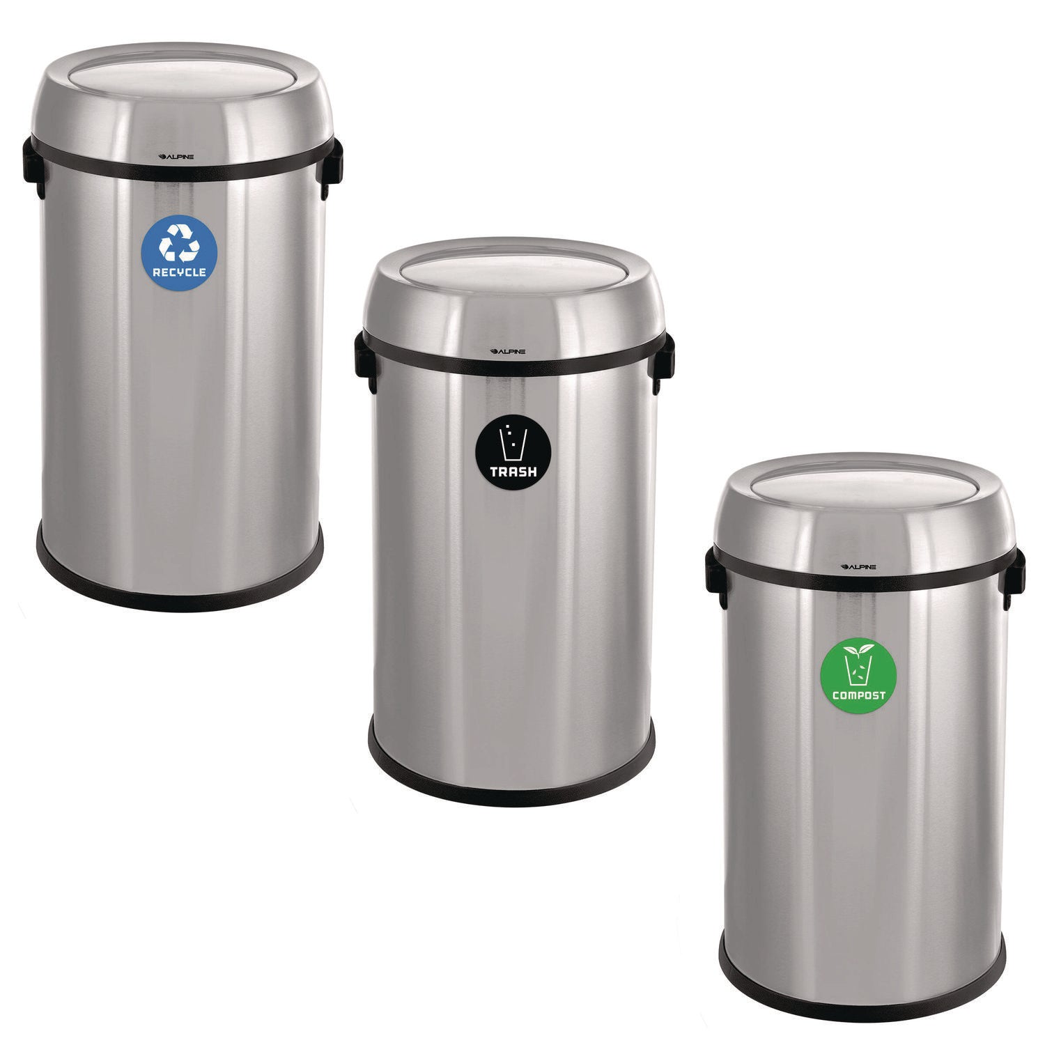 17 Gallon Stainless Steel Indoor Recycling, Trash and Compost Bins with Swivel Lid