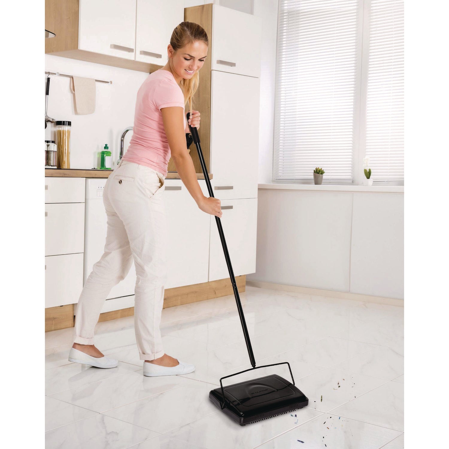 Manual Triple Brush Carpet and Floor Sweeper, 42.5" Handle, Black Alpine Industries Flipcost