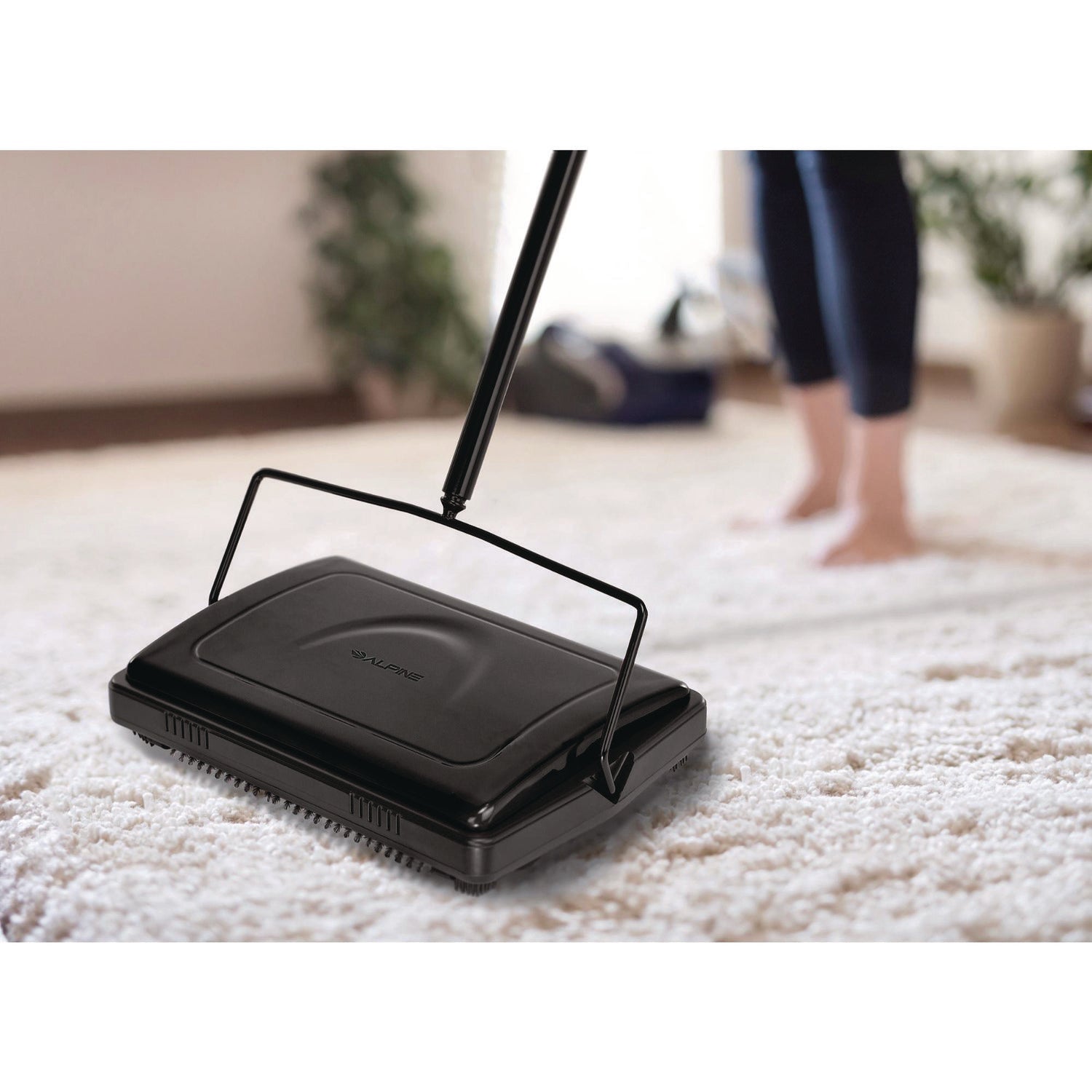 Manual Triple Brush Carpet and Floor Sweeper, 42.5" Handle, Black Alpine Industries Flipcost