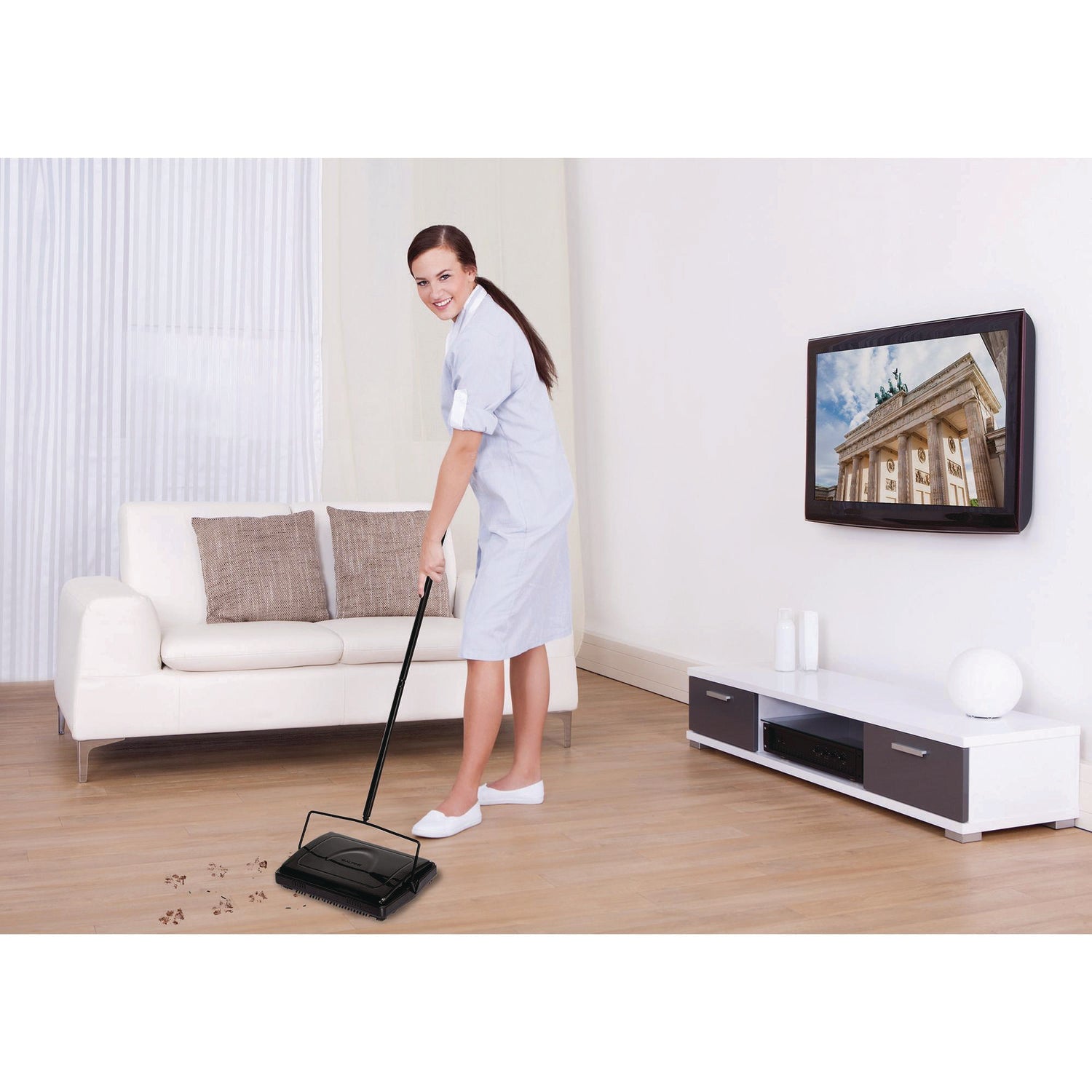 Manual Triple Brush Carpet and Floor Sweeper, 42.5" Handle, Black Alpine Industries Flipcost