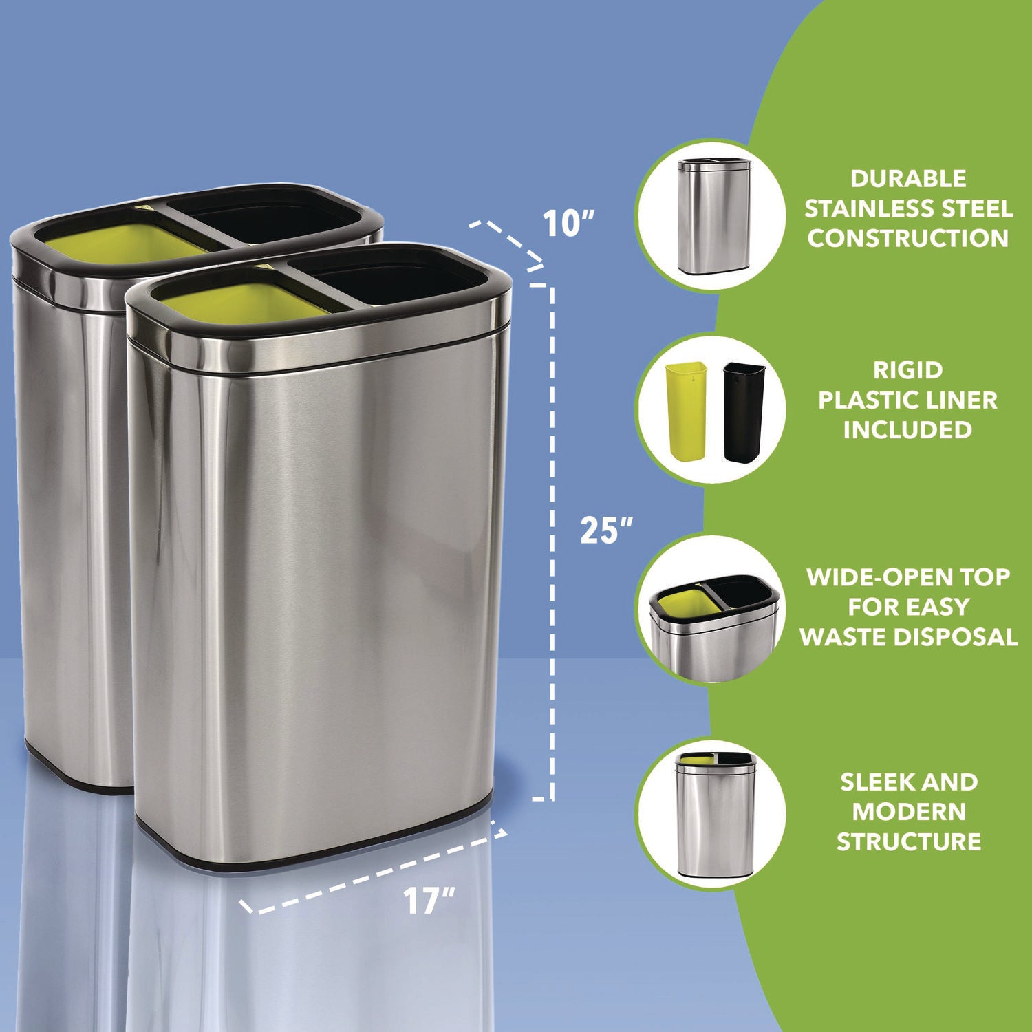 10.5 Gallon Stainless Steel Open Top Dual Compartment Trash Can Alpine Industries Flipcost