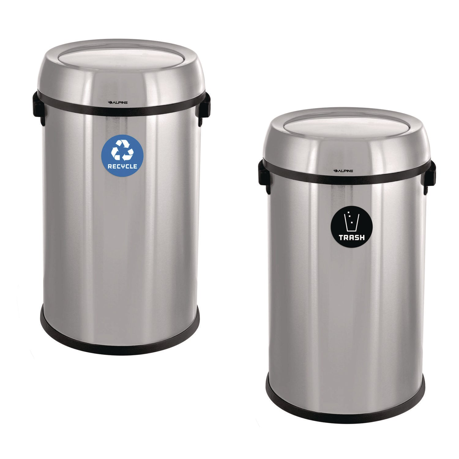 17 Gallon Stainless Steel Open Top Recycling Bin and Trash Receptacle