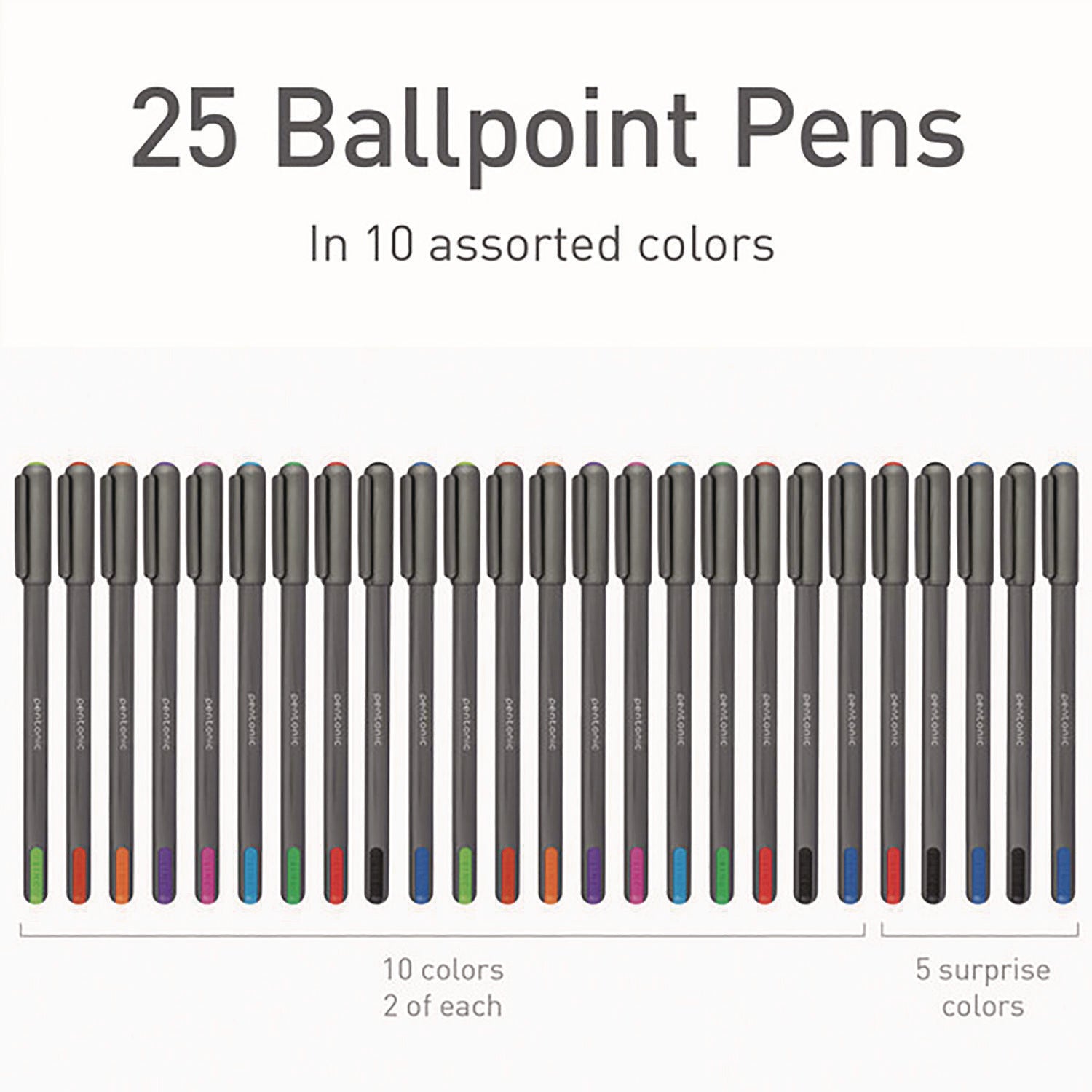 PENTONIC Medium Point Ballpoint Pen, 1 mm, Assorted Ink Colors, Charcoal Gray Barrel, 25/Pack TOPS™ Flipcost