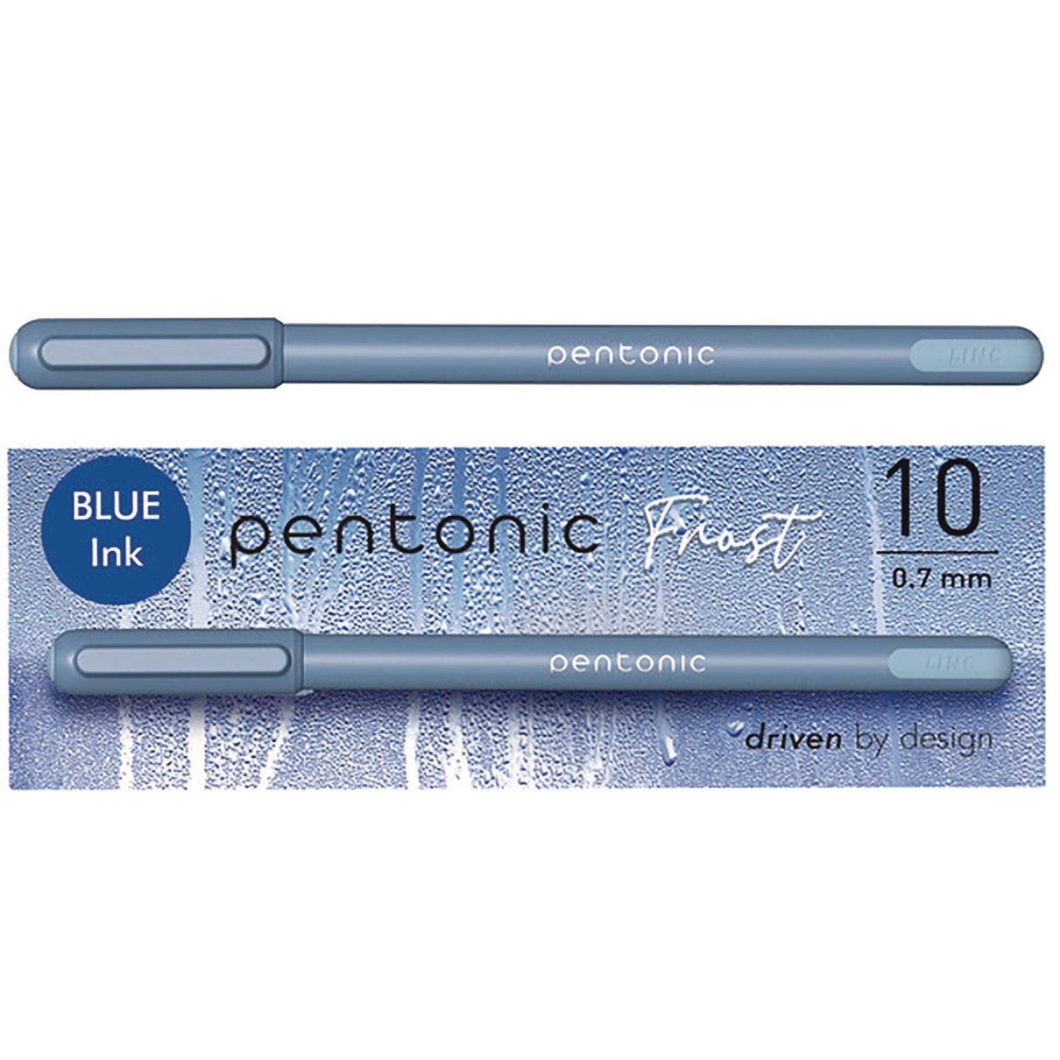 PENTONIC Frost Pen, Stick, Fine 0.7 mm, Blue Ink, Frosted Blue Barrel, 10/Pack