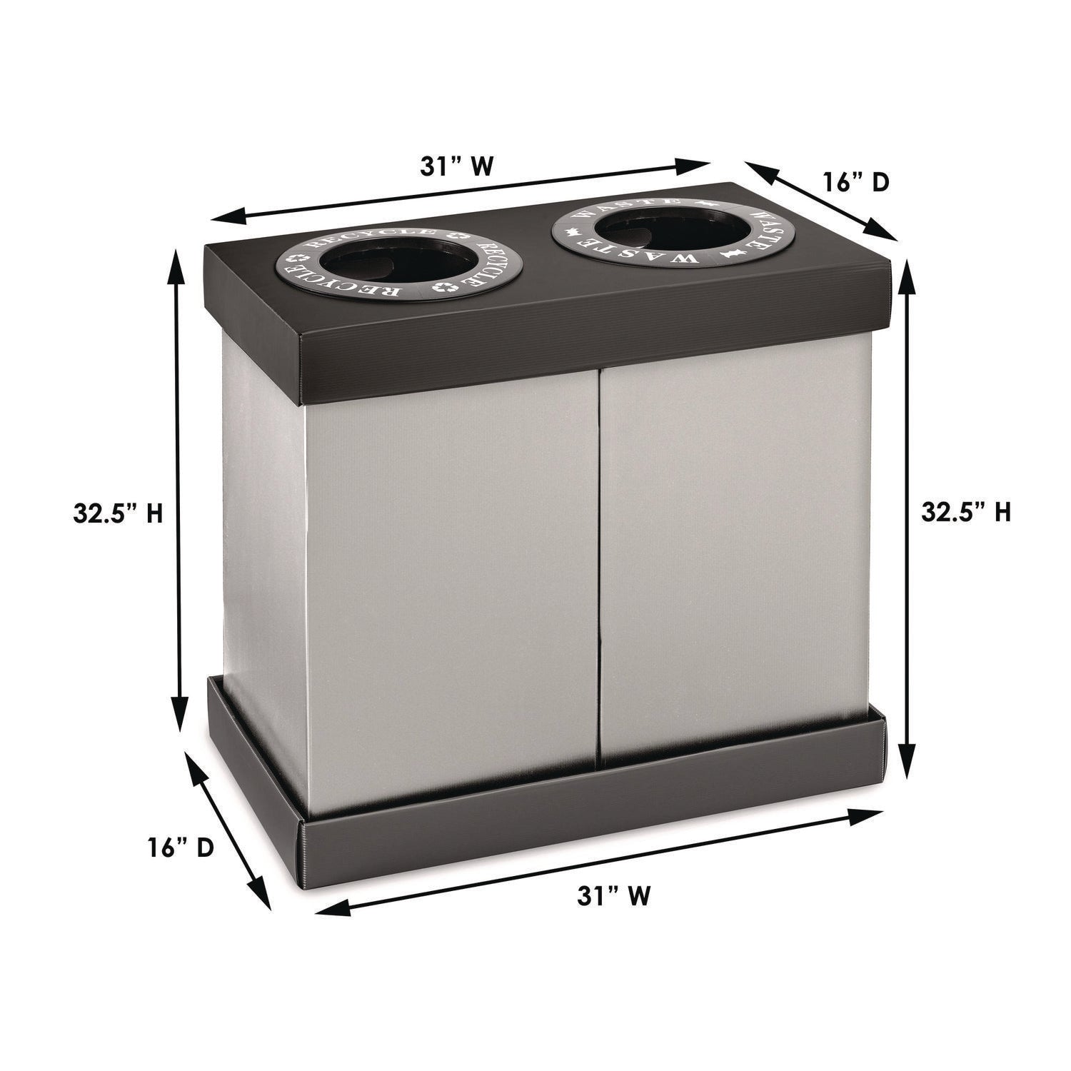 28 Gal Indoor Trash Can and Recycling Bin, Corrugated Polypropylene, Gray, 2 Bin Alpine Industries Flipcost