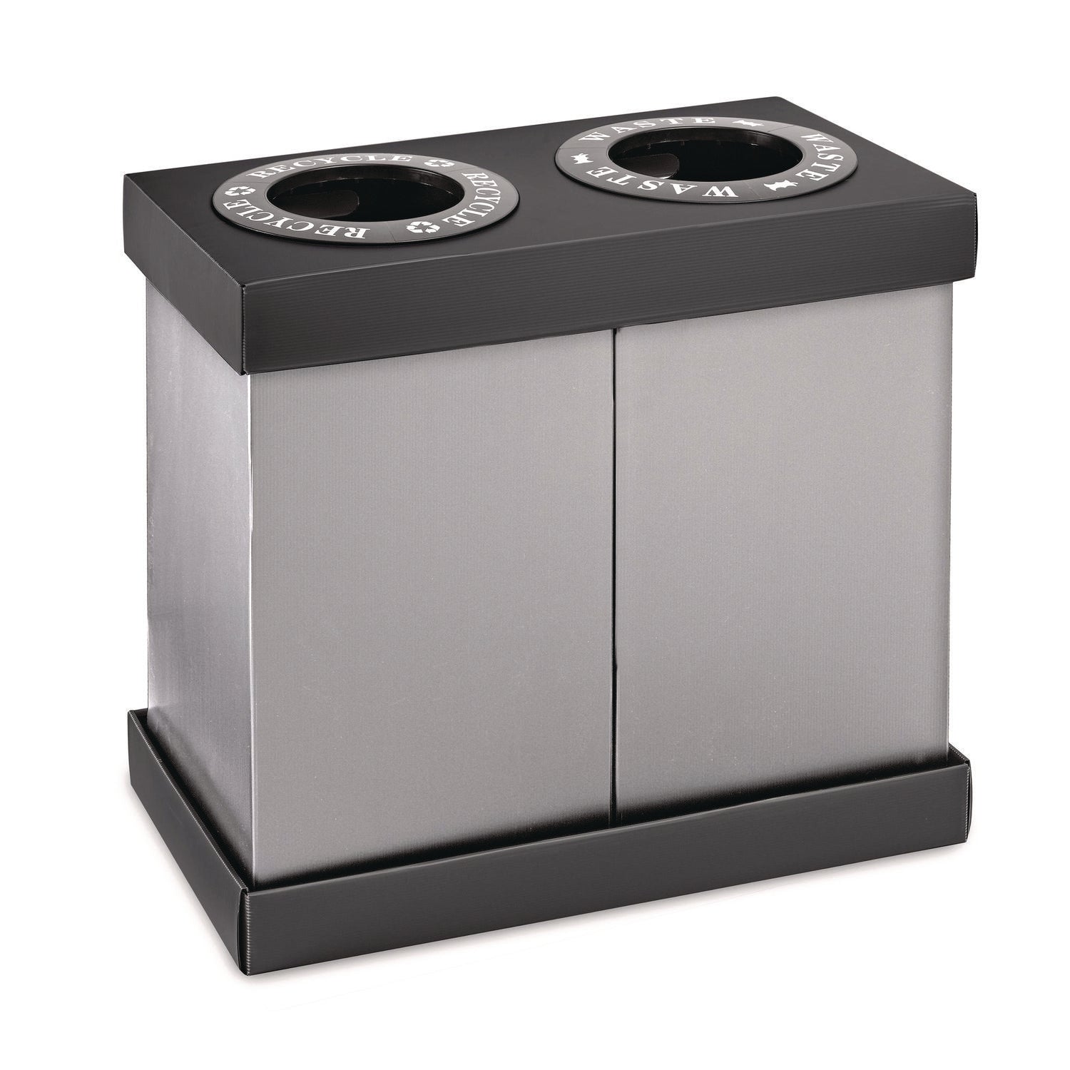 28 Gal Indoor Trash Can and Recycling Bin, Corrugated Polypropylene, Gray, 2 Bin