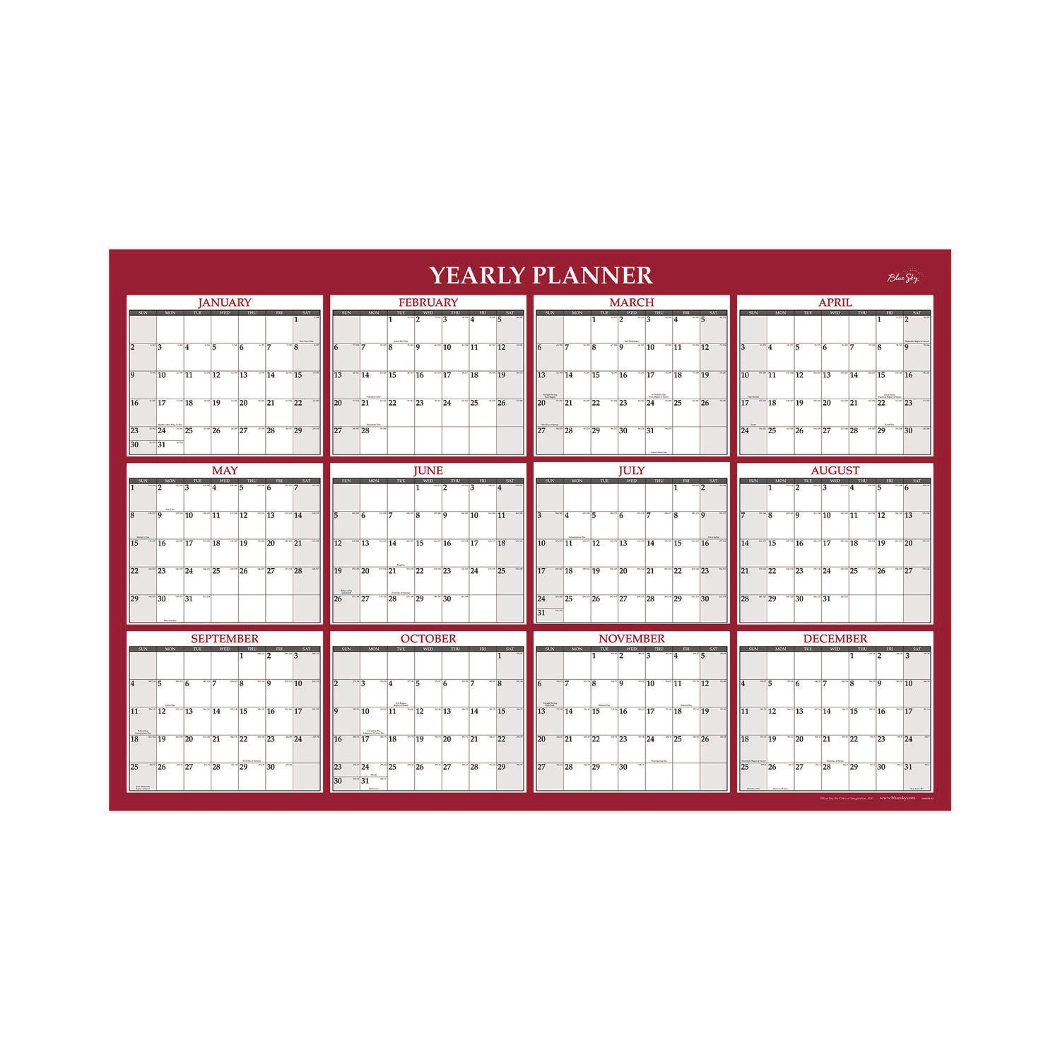 Classic Red Laminated Erasable Wall Calendar, 48 x 32, White/Red/Gray Sheets, 12-Month (Jan to Dec): 2025