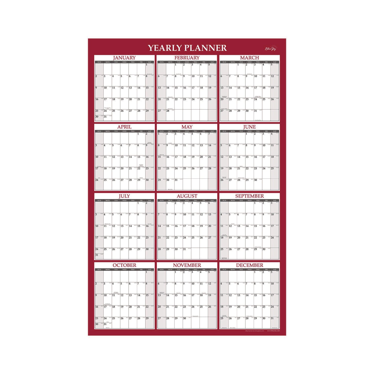 Classic Red Laminated Erasable Wall Calendar, 48 x 32, White/Red/Gray Sheets, 12-Month (Jan to Dec): 2025 Blue Sky® Flipcost