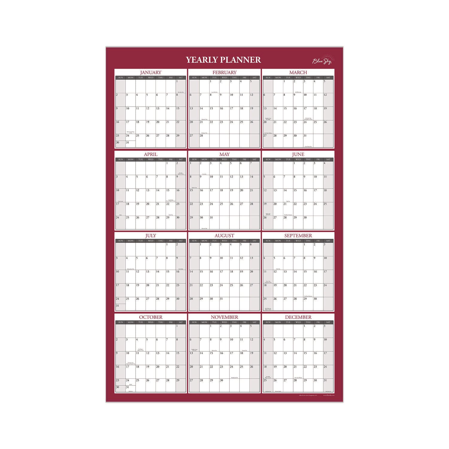 Classic Red Laminated Erasable Wall Calendar, 36 x 24, White/Red/Gray Sheets, 12-Month (Jan to Dec): 2025 Blue Sky® Flipcost