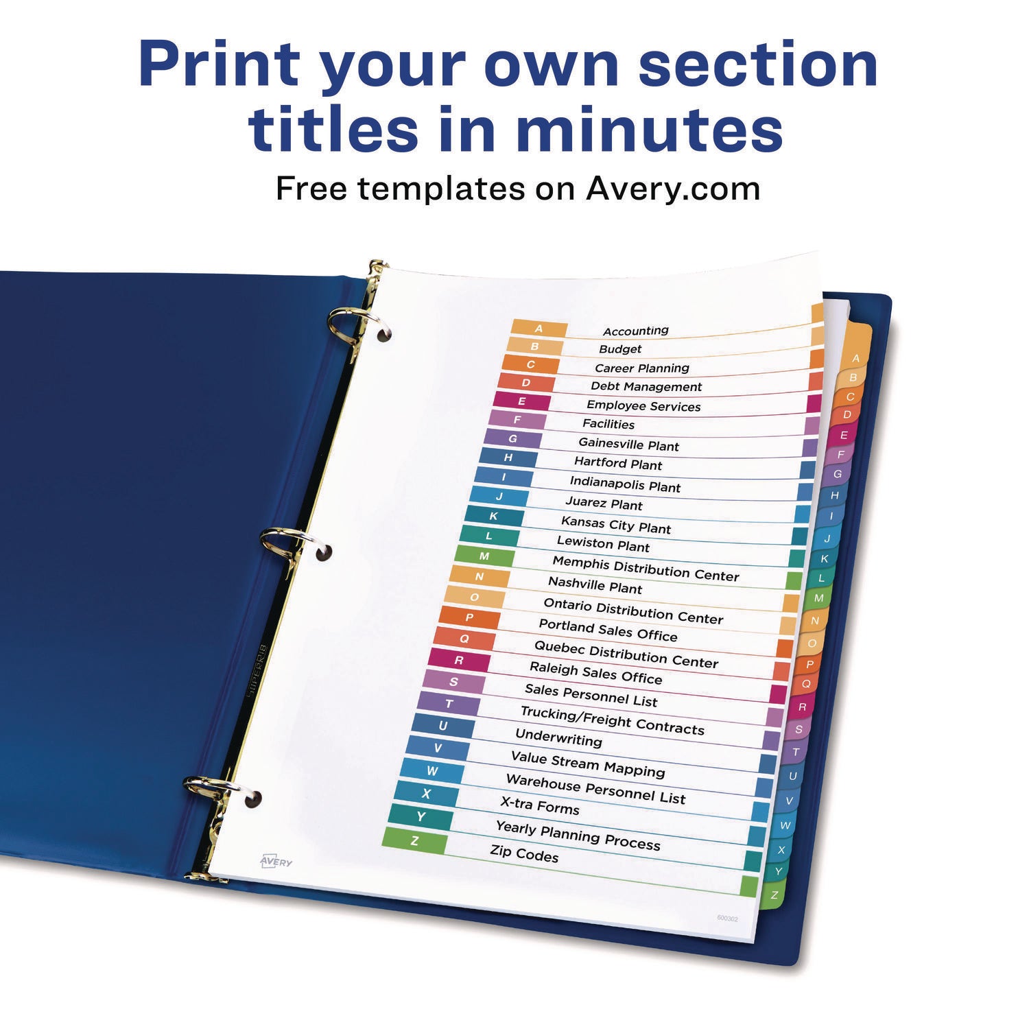 Customizable Table of Contents Ready Index Multicolor Dividers, 26-Tab, A to Z, 11 x 8.5, White, 6 Sets Avery® Flipcost