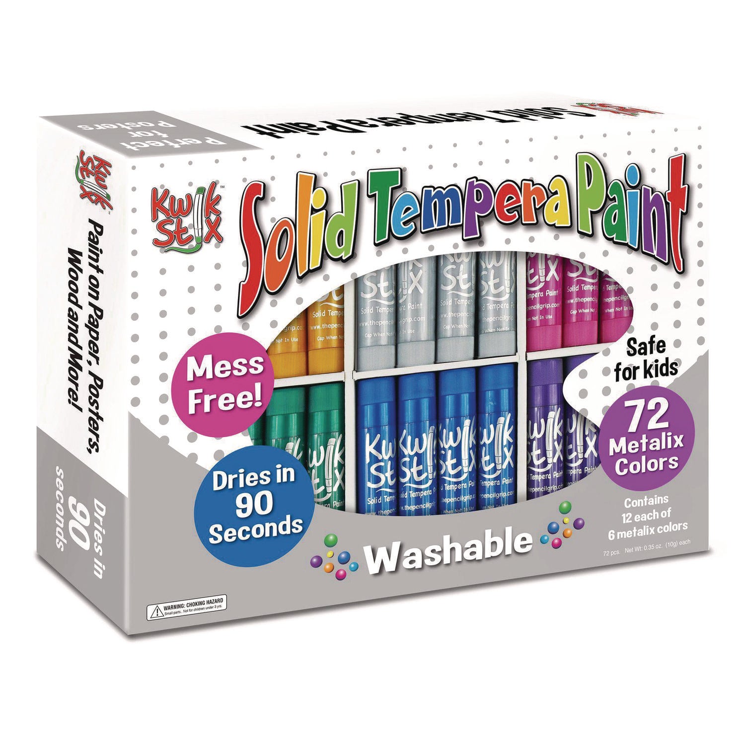 Kwik Stick Tempera Paint, 3.5", Assorted Metallic Colors, 72/Pack, 3 Packs/Carton