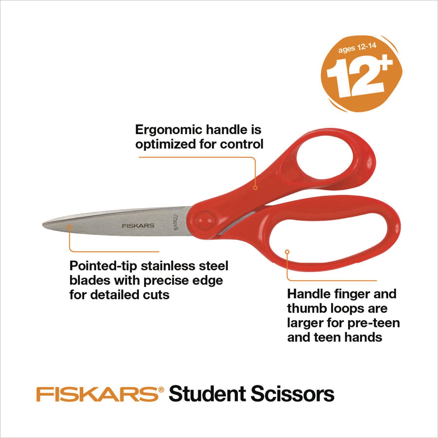 Student Scissors, Pointed Tip, 7" Long, Offset Assorted Color Handle Fiskars® Flipcost