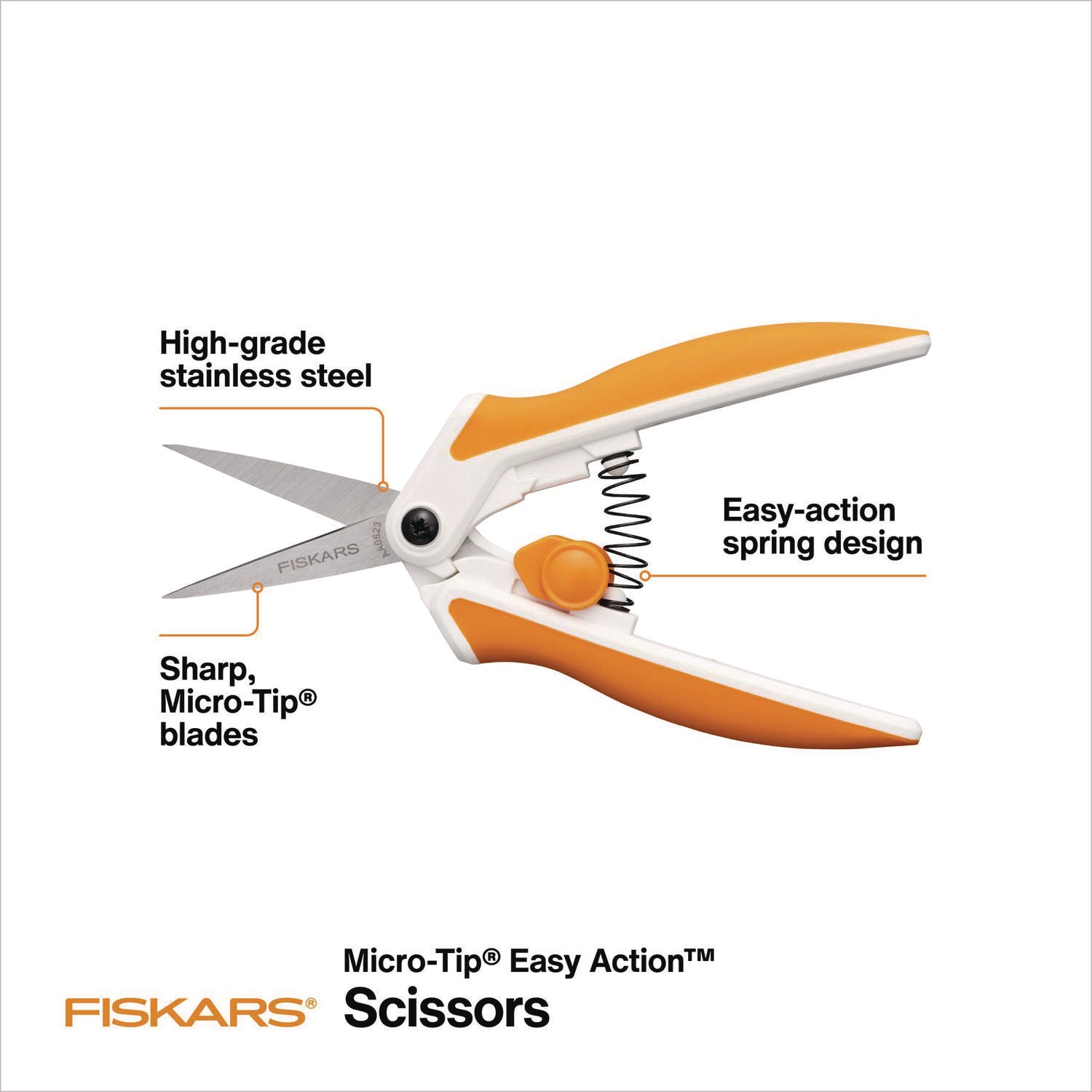 Micro-Tip Easy Action Scissors, 6.1" Long, 1.75” Cut Length, Orange/White Handle Fiskars® Flipcost