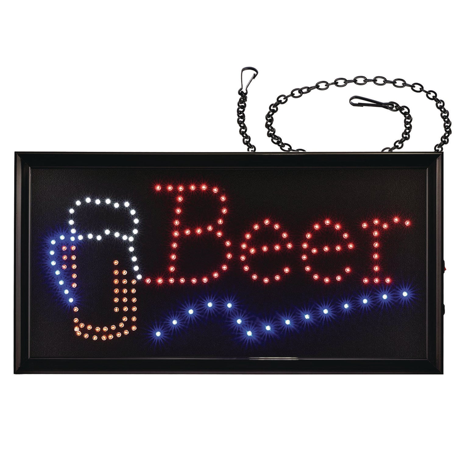 LED Rectangular Beer Sign, 19 x 10, Black Frame, Blue/Green/Orange/Red/White Graphics