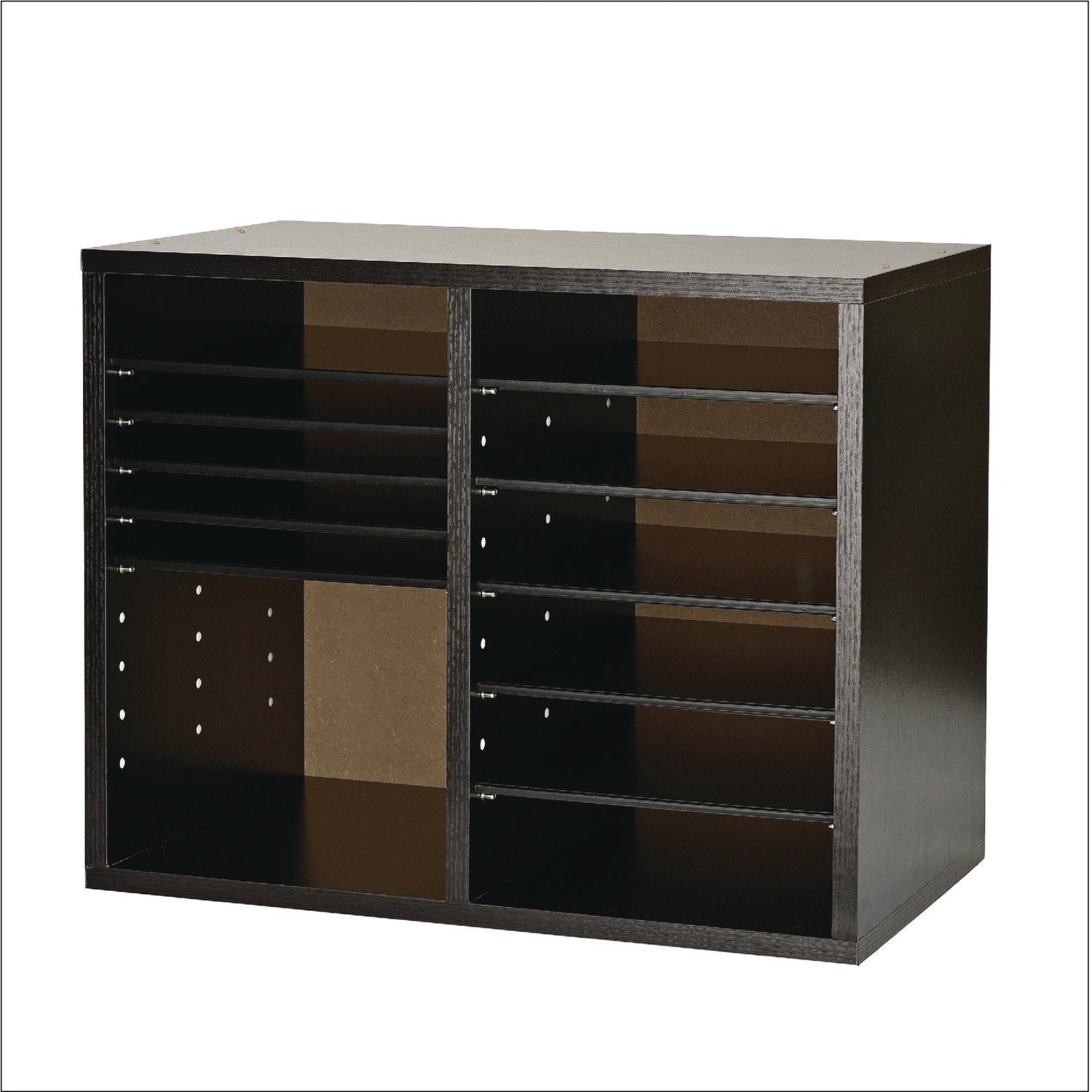 Wood Adjustable 12 Compartment Literature Organizer, 12 Sections, Letter Size, 20 x 11.8 x 16.3, Black