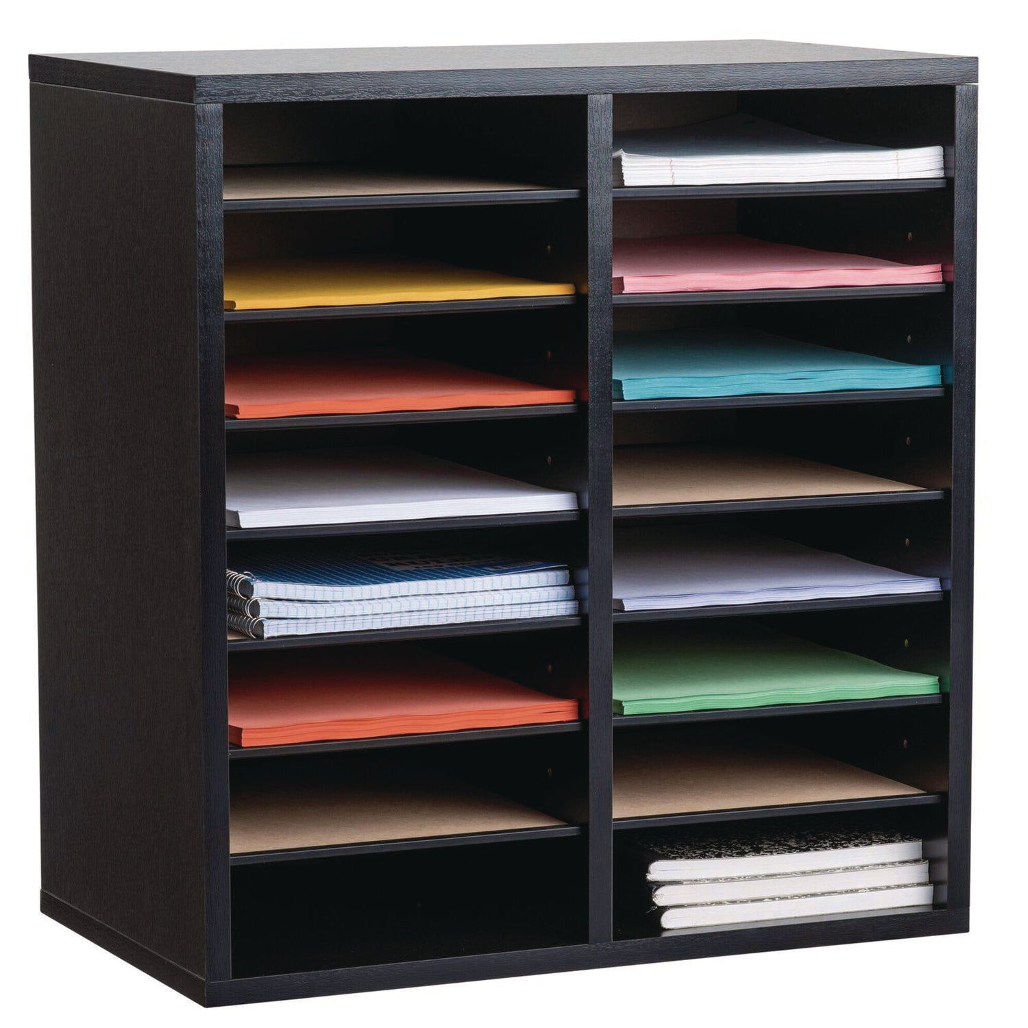 Wood Adjustable 16 Compartment Literature Organizer, 16 Sections, Letter Size, 20 x 11.8 x 21.4, Black AdirOffice Flipcost