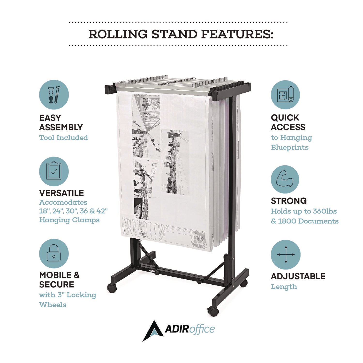 Expandable Blueprint Storage Cabinet Mobile Plan Center, Assorted Document Sizes, 20.5" x 28" to 46.5" x 50.75", Black AdirOffice Flipcost