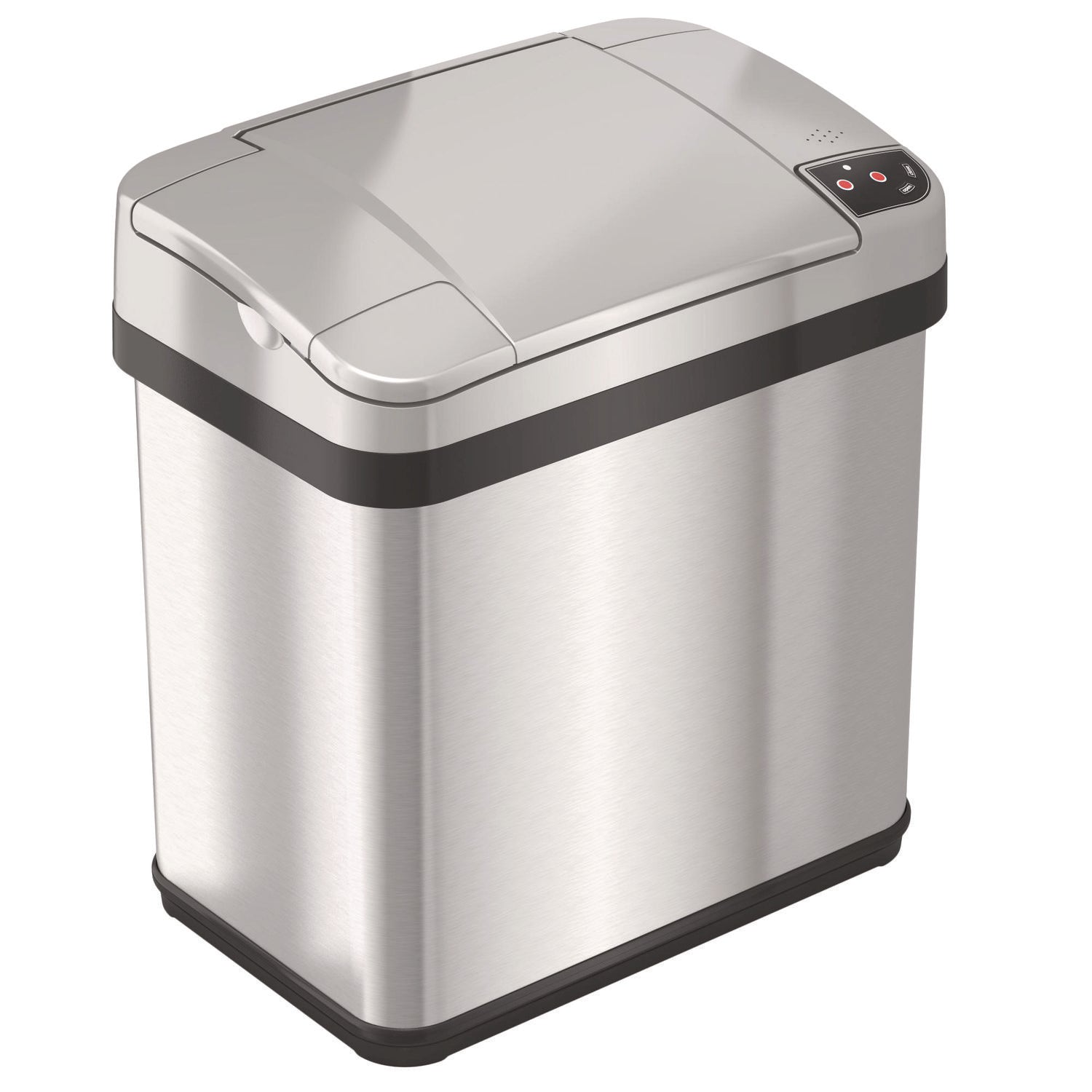 Rectangular Sensor Trash Can, 2.5 gal, Plastic, Silver