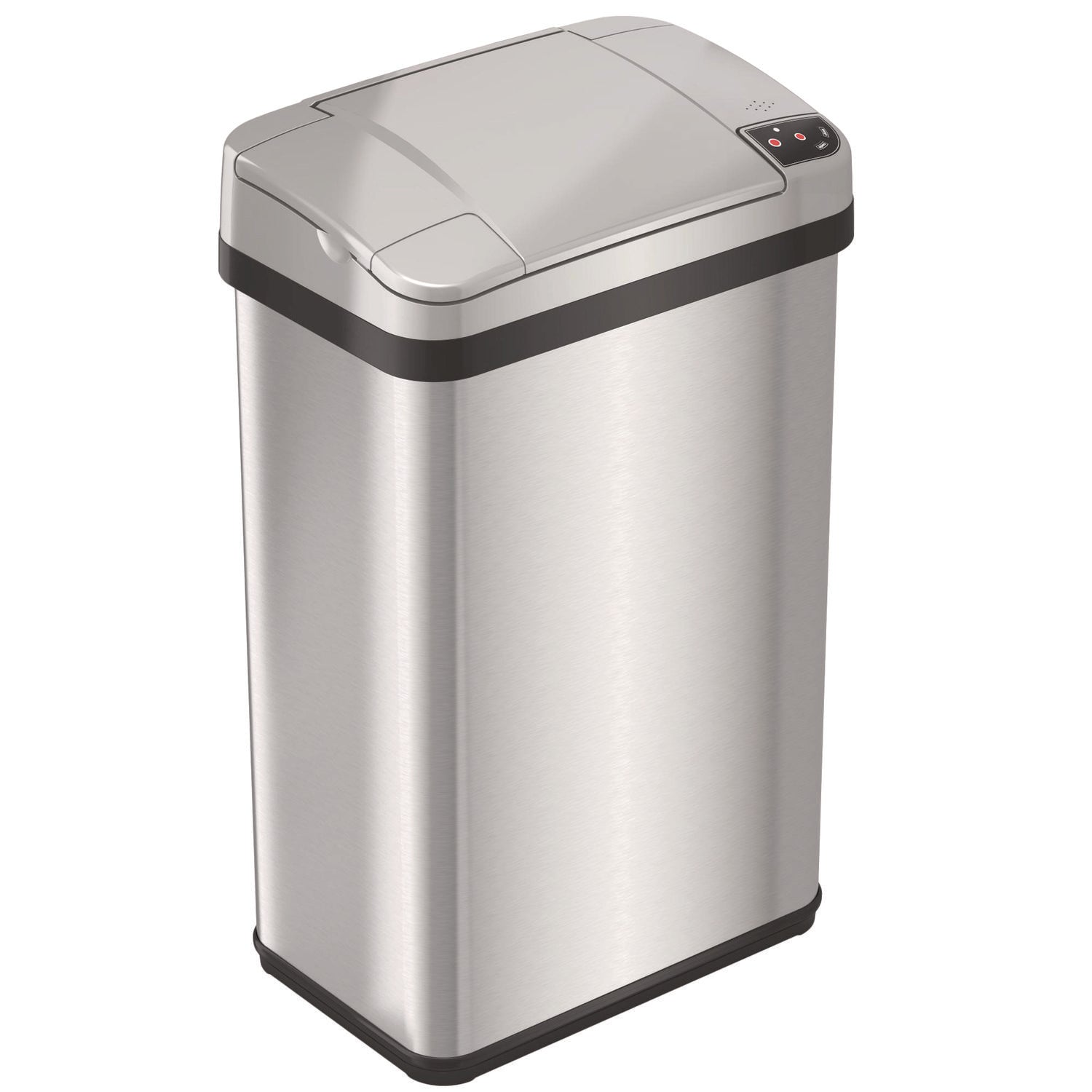 Rectangular Sensor Trash Can, 4 gal, Plastic/Stainless Steel, Silver