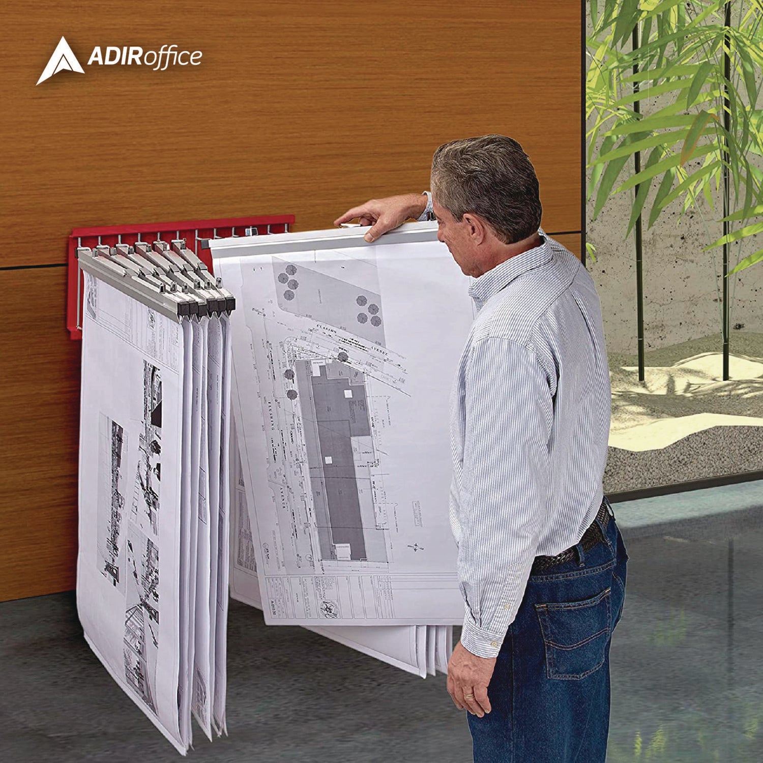 Large File Blueprint Pivot Wall Rack, Assorted Document Sizes Accommodated, 11" x 15.8" x 23.9", Red AdirOffice Flipcost