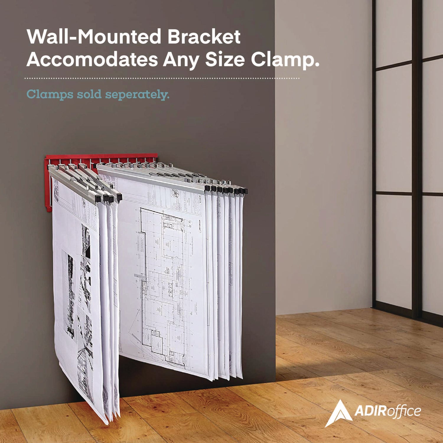 Large File Blueprint Pivot Wall Rack, Assorted Document Sizes Accommodated, 11" x 15.8" x 23.9", Red AdirOffice Flipcost