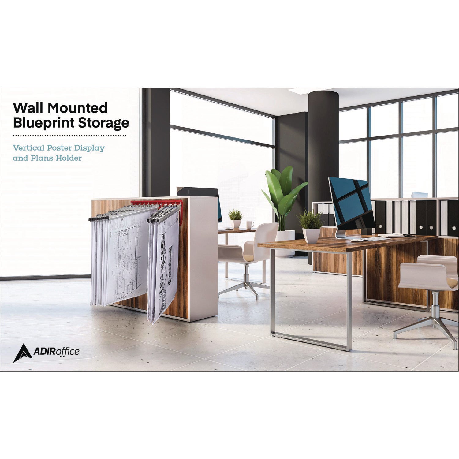 Large File Blueprint Pivot Wall Rack, Assorted Document Sizes Accommodated, 11" x 15.8" x 23.9", Red AdirOffice Flipcost