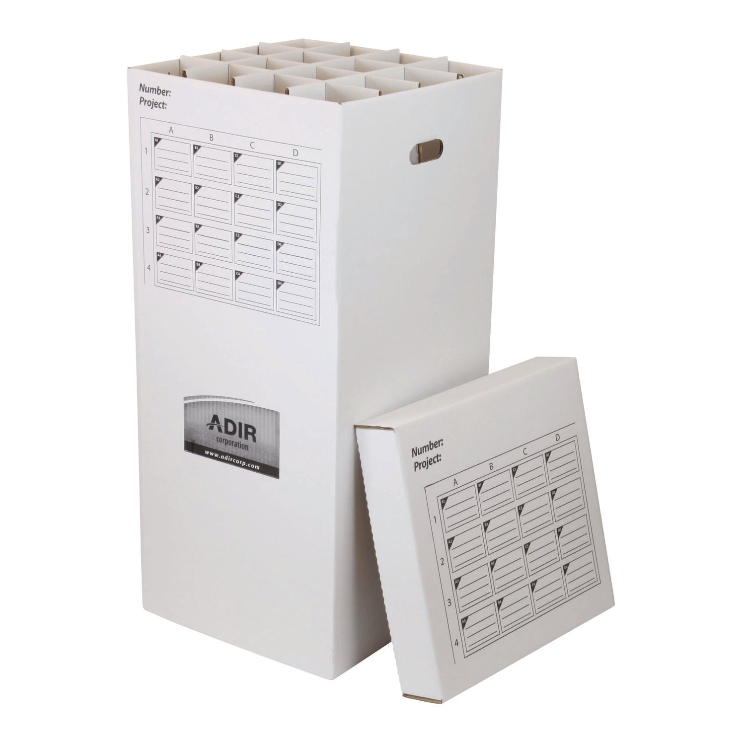 16 Slot Blueprint Rolled File Upright Storage Box, 16 Compartments, 17.5 x 17.5 x 37, White