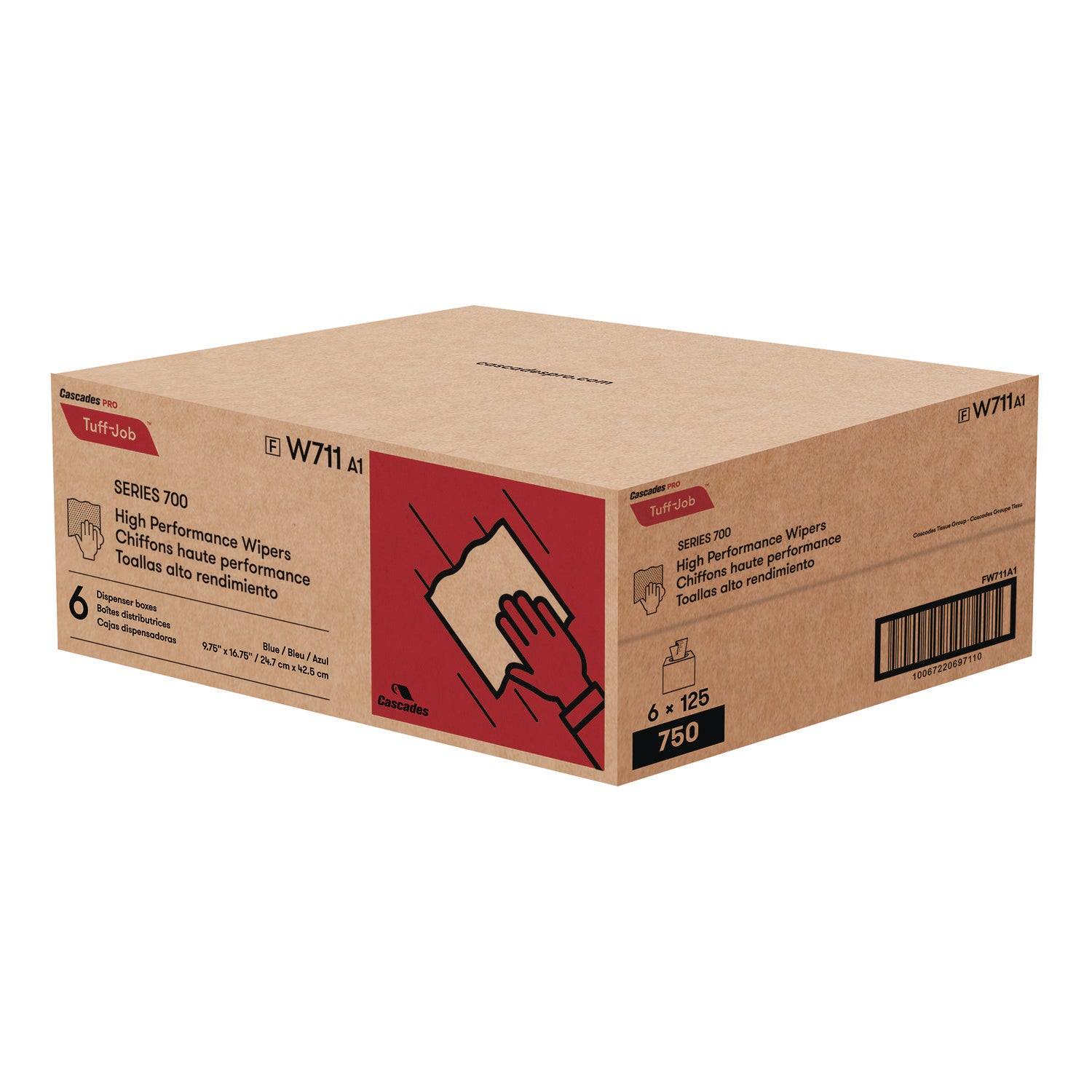 Tuff-Job S700 High Performance Wipers, Blue, 9.75 x 16.75, 125/Box, 6 Boxes/Carton