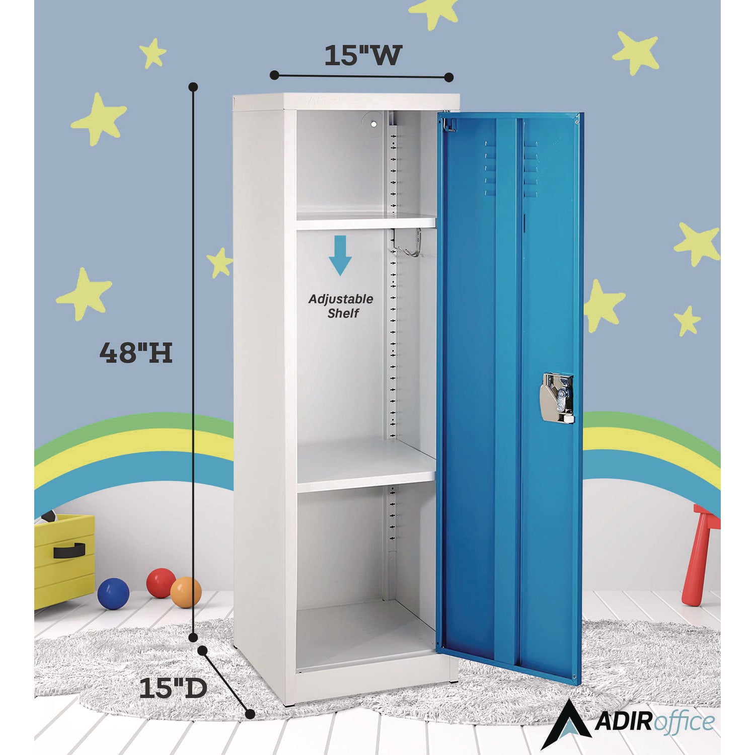 Steel Storage Locker, 1 Compartment, 15 x 15 x 48, Blue AdirOffice Flipcost