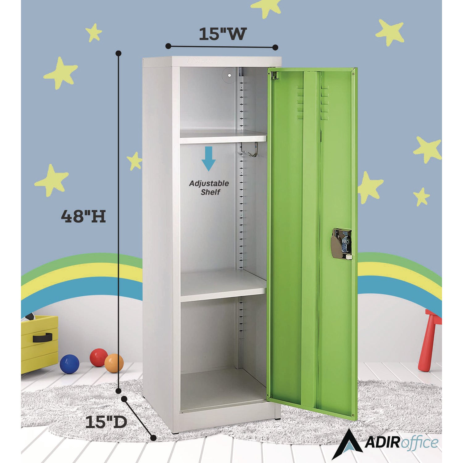 Steel Storage Locker, 1 Compartment, 15 x 15 x 48, Green AdirOffice Flipcost