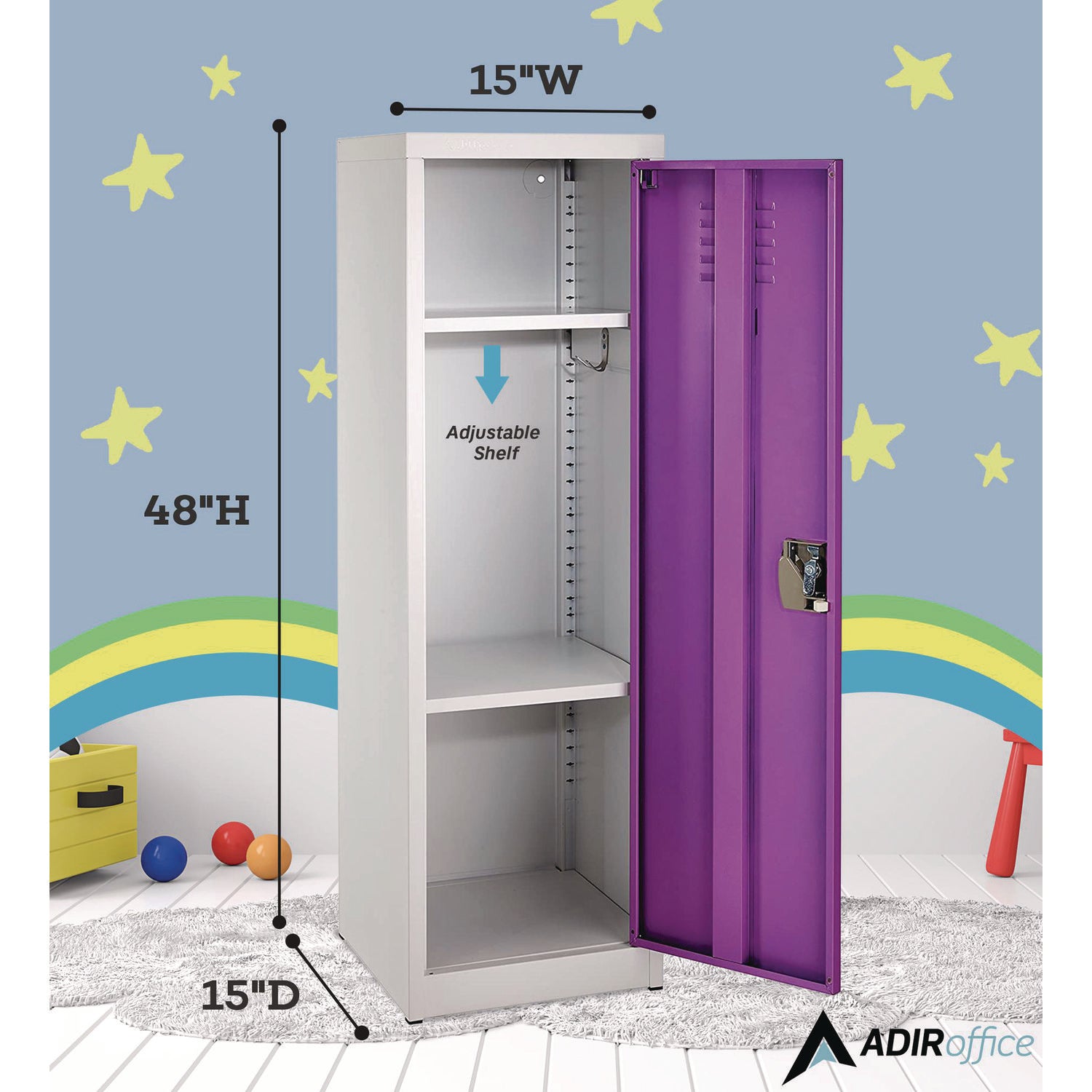 Steel Storage Locker, 1 Compartment, 15 x 15 x 48, Purple AdirOffice Flipcost