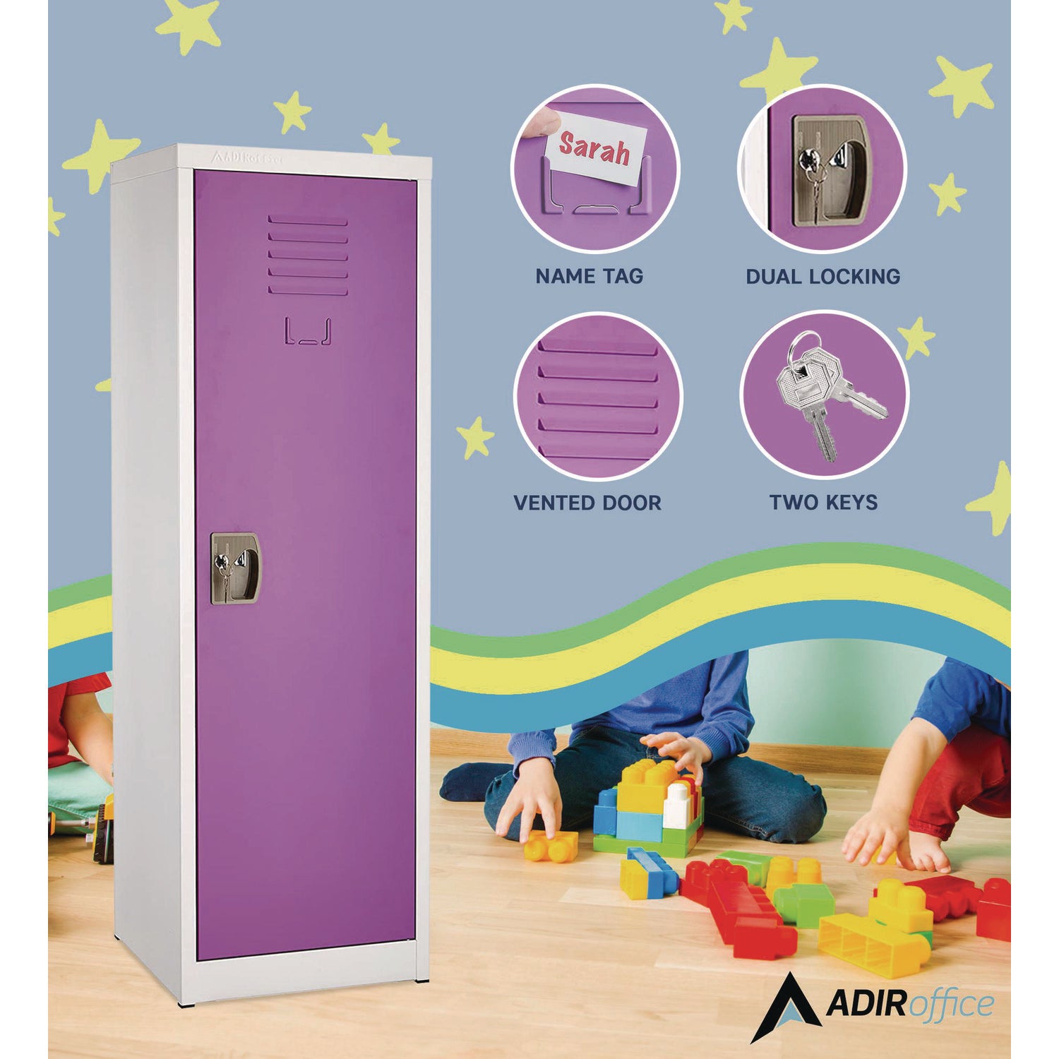 Steel Storage Locker, 1 Compartment, 15 x 15 x 48, Purple AdirOffice Flipcost