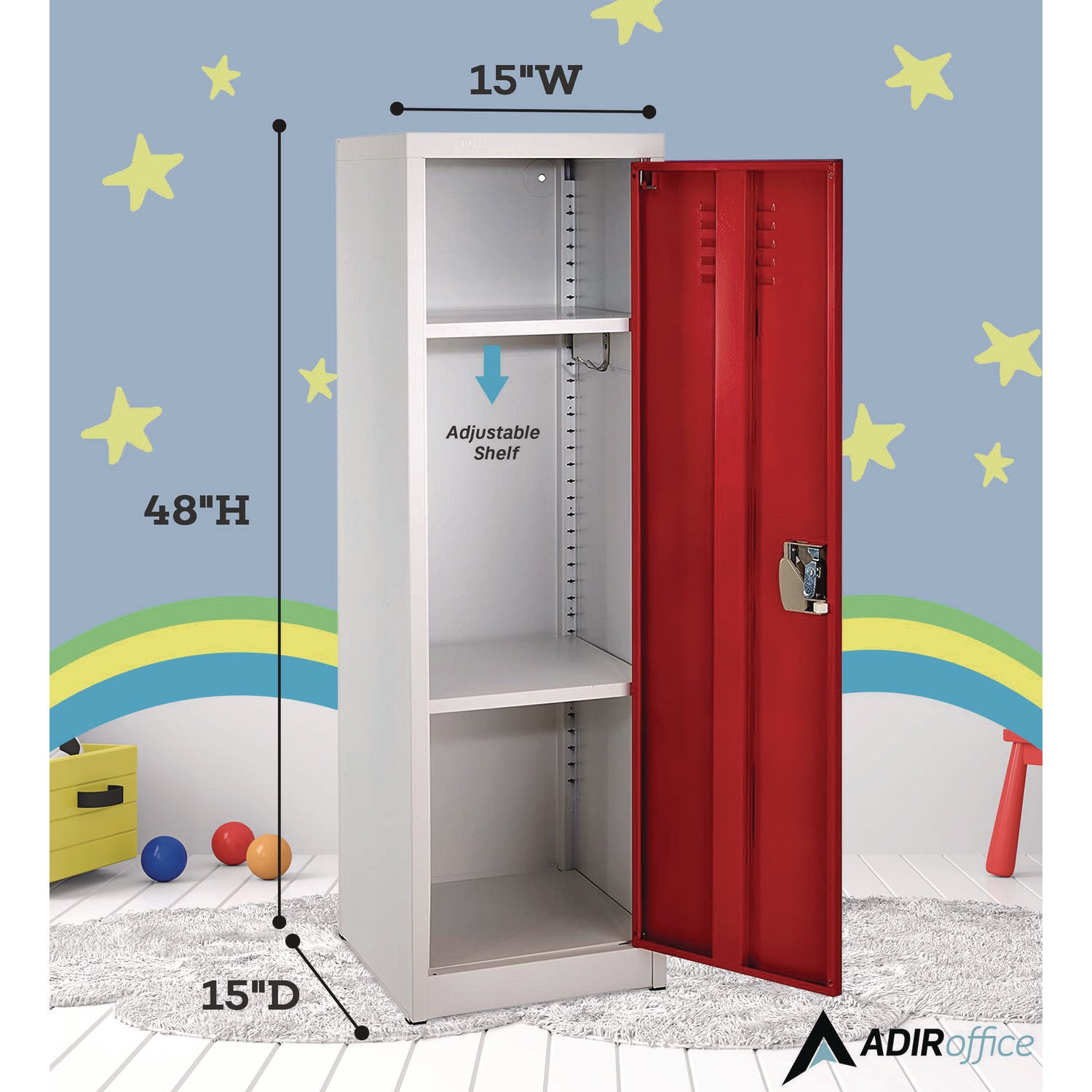 Steel Storage Locker, 1 Compartment, 15 x 15 x 48, Red AdirOffice Flipcost