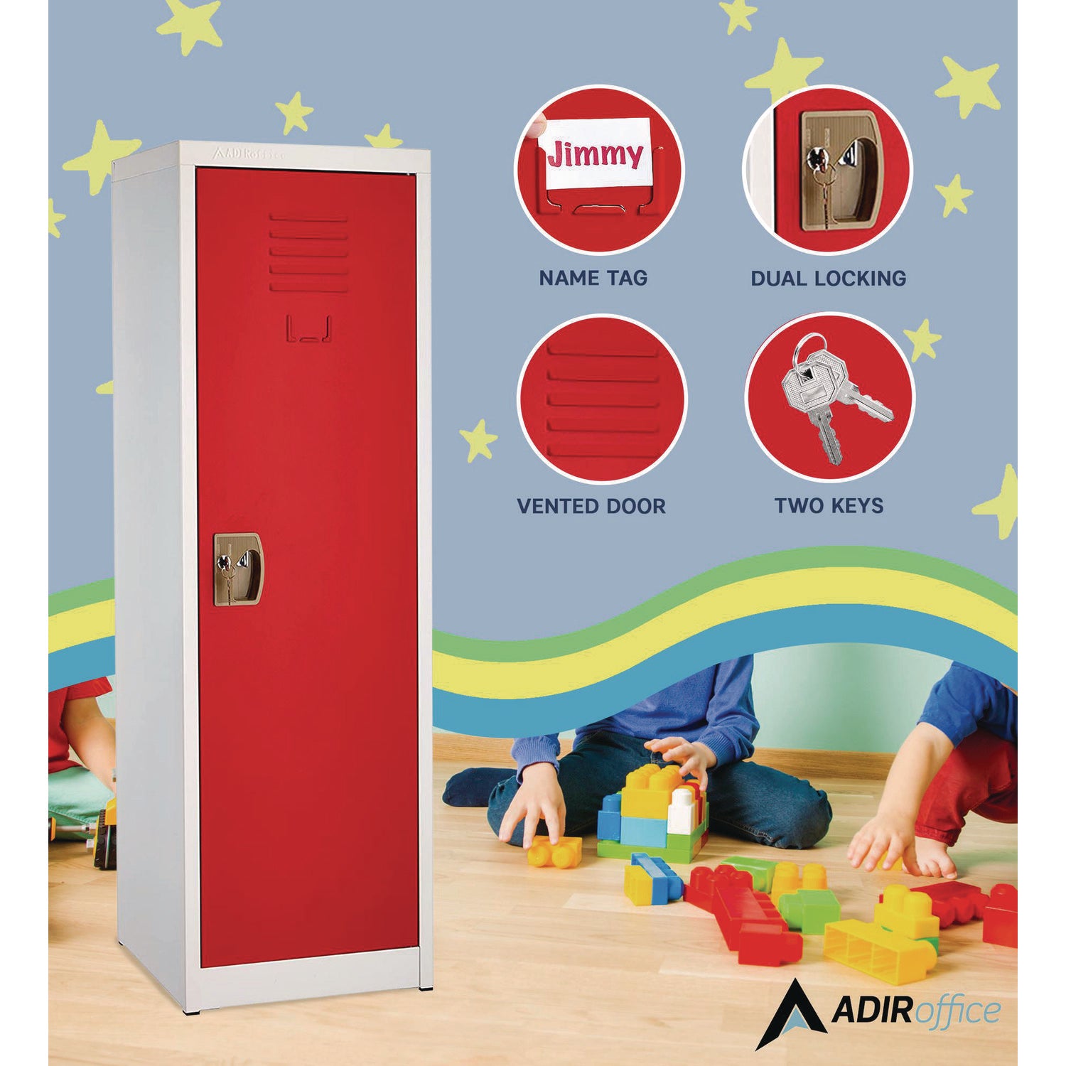 Steel Storage Locker, 1 Compartment, 15 x 15 x 48, Red AdirOffice Flipcost