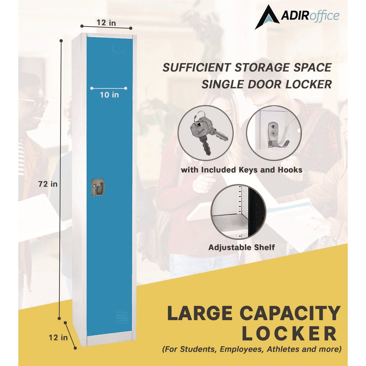 Steel Storage Locker, 1 Compartment, 12 x 12 x 72, Blue AdirOffice Flipcost