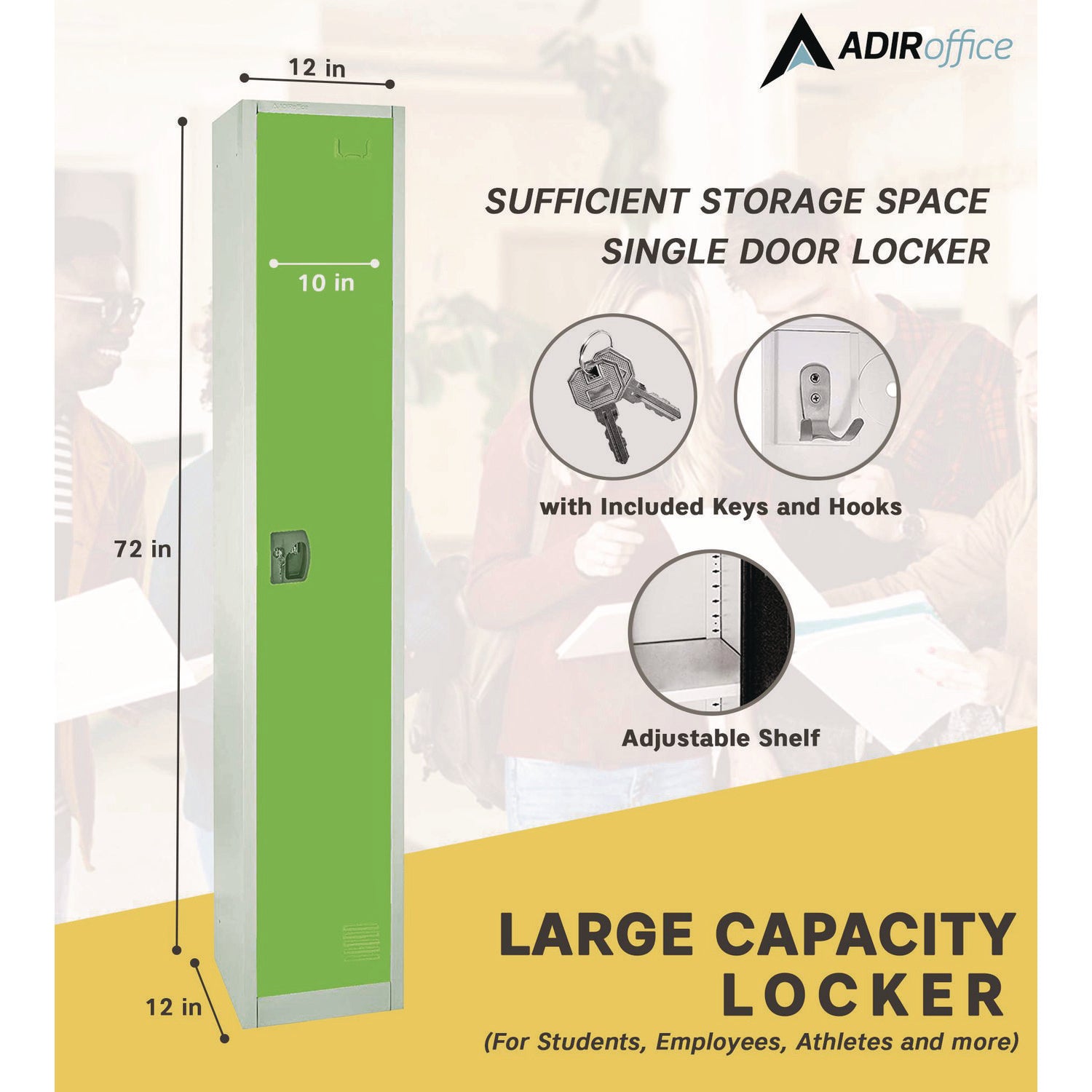 Steel Storage Locker, 1 Compartment, 12 x 12 x 72, Green AdirOffice Flipcost