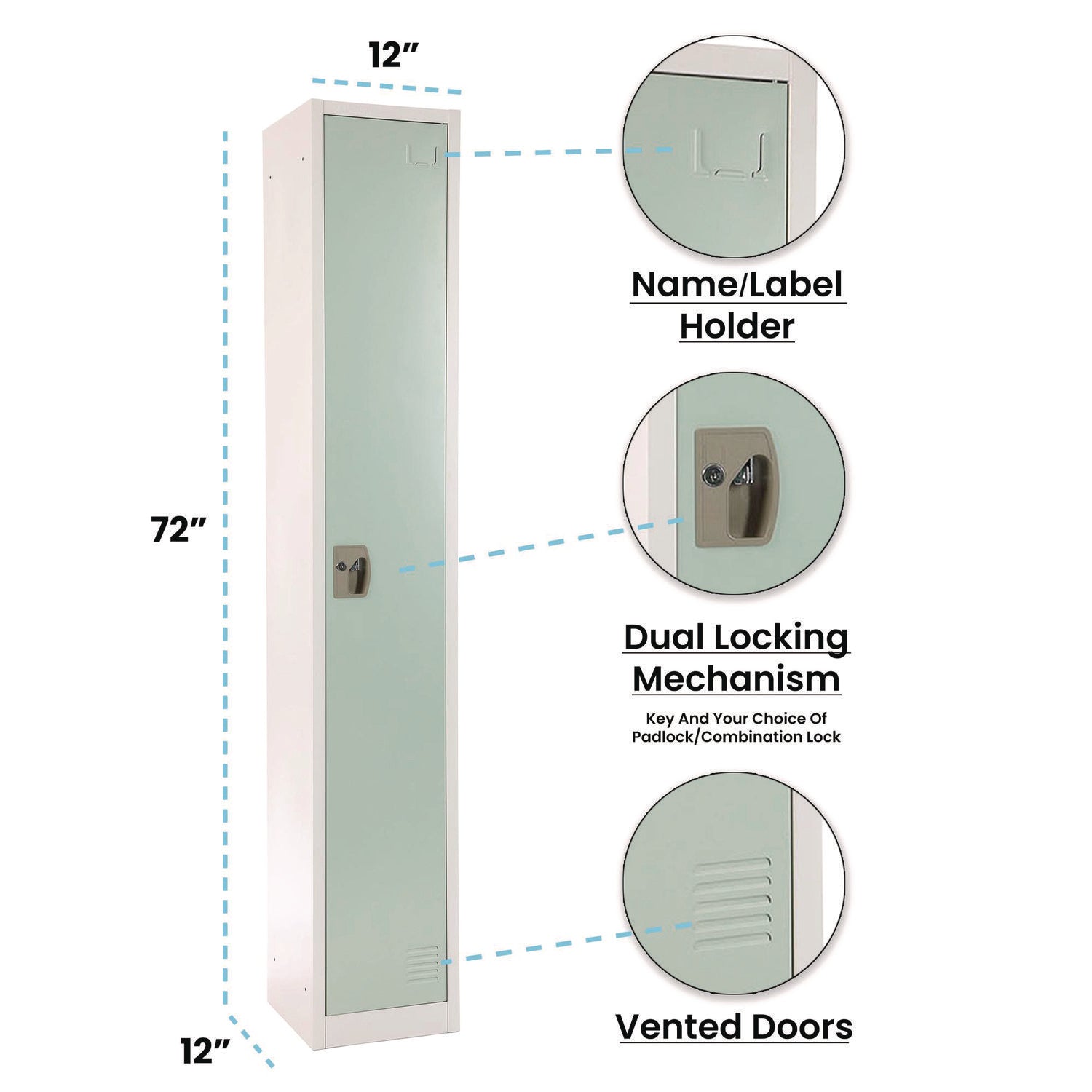 Steel Storage Locker, 1 Compartment, 12 x 12 x 72, Misty Green AdirOffice Flipcost