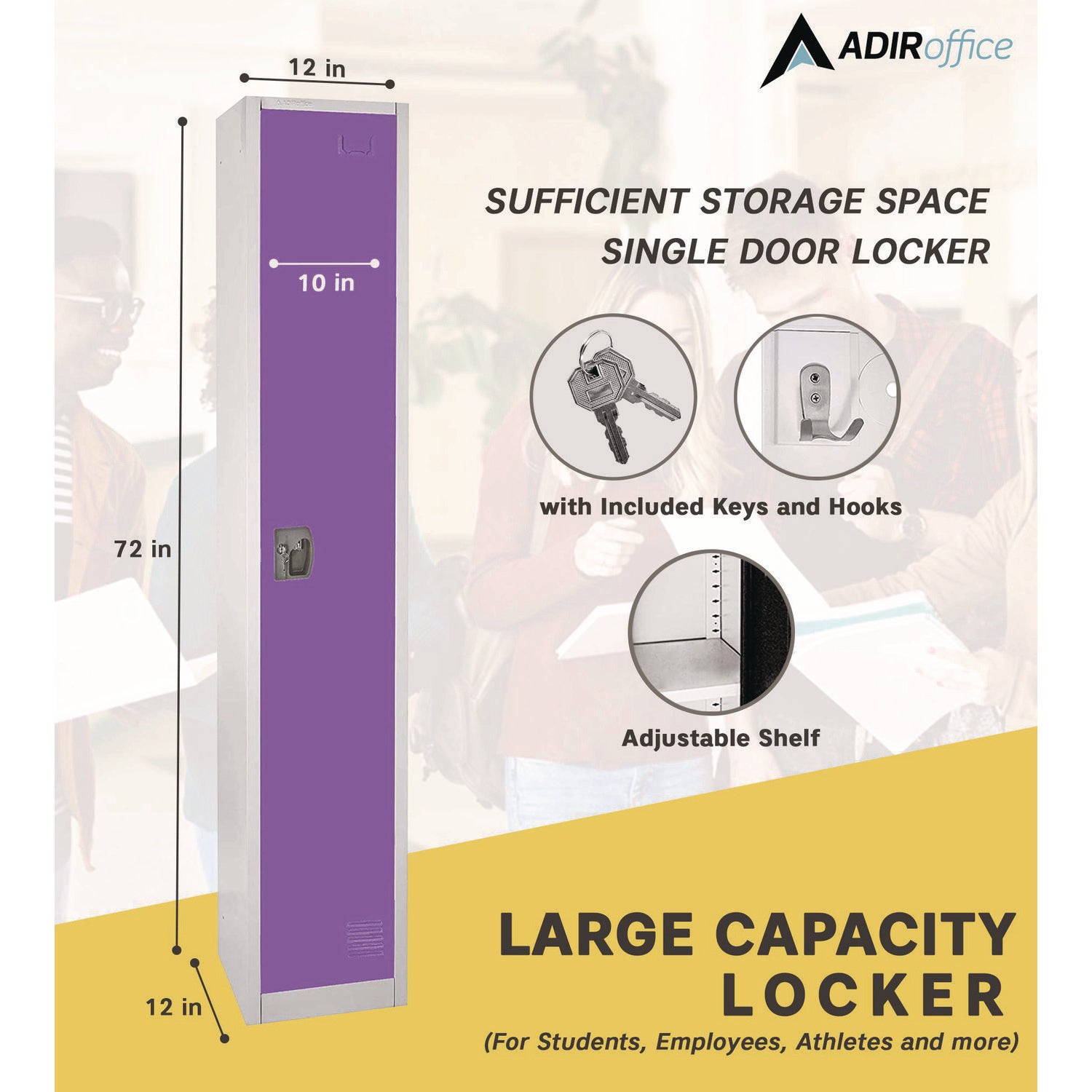 Steel Storage Locker, 1 Compartment, 12 x 12 x 72, Purple AdirOffice Flipcost