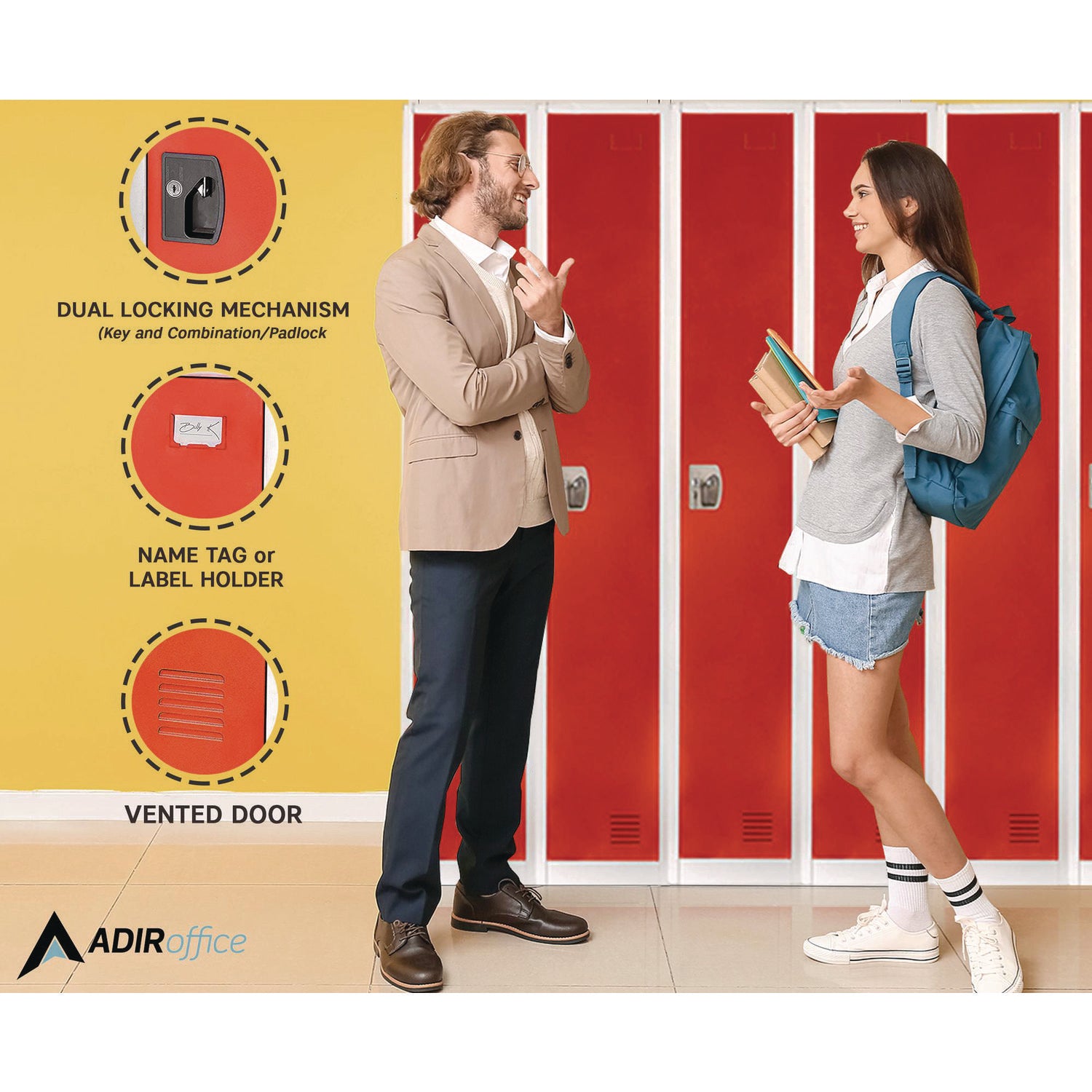 Steel Storage Locker, 1 Compartment, 12 x 12 x 72, Red AdirOffice Flipcost